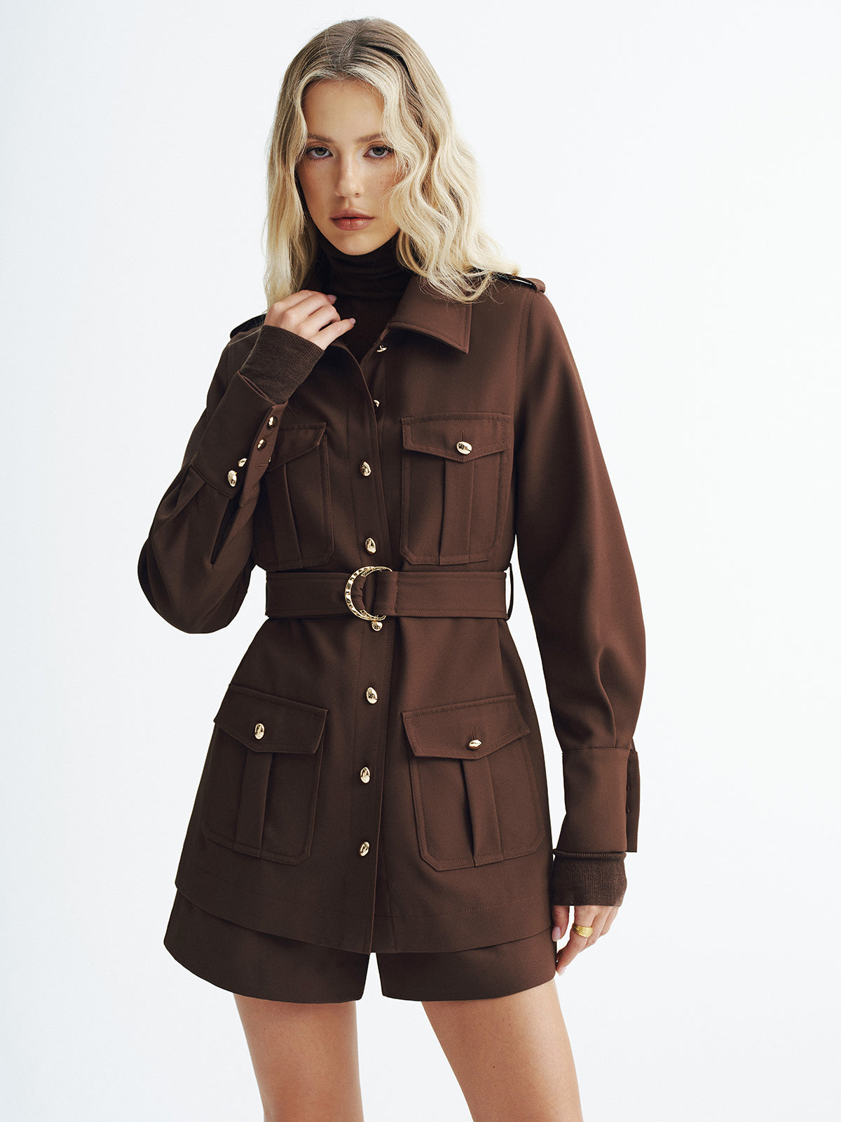 Trench-coat utilitaire ceinturé à col
