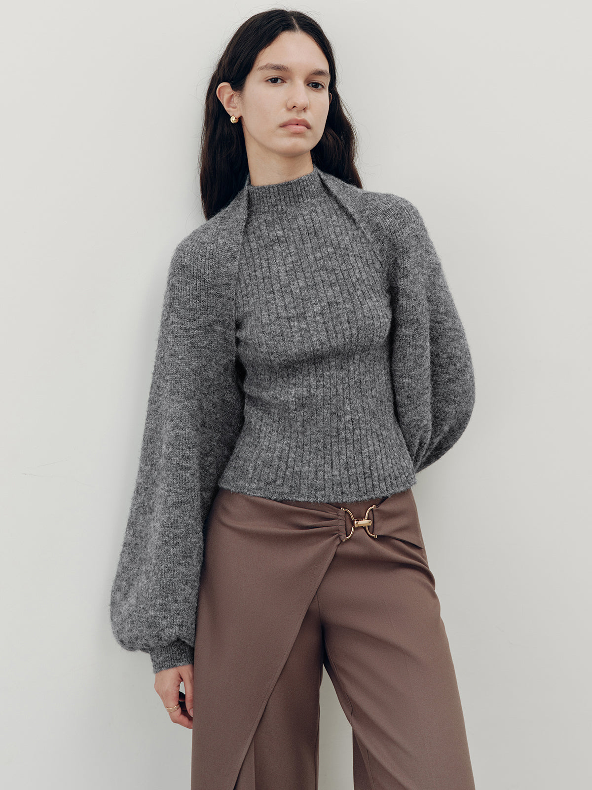 Wool-Blend Mock Neck Two-Piece Sweater Set