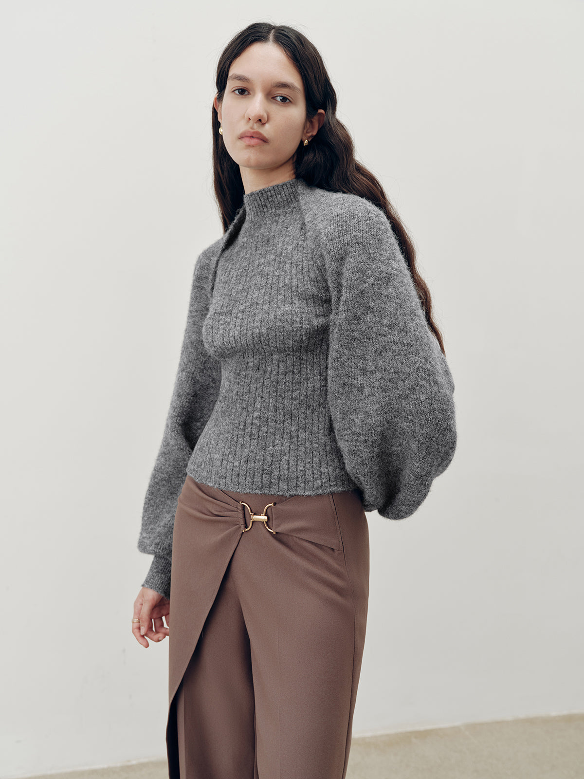 Wool-Blend Mock Neck Two-Piece Sweater Set