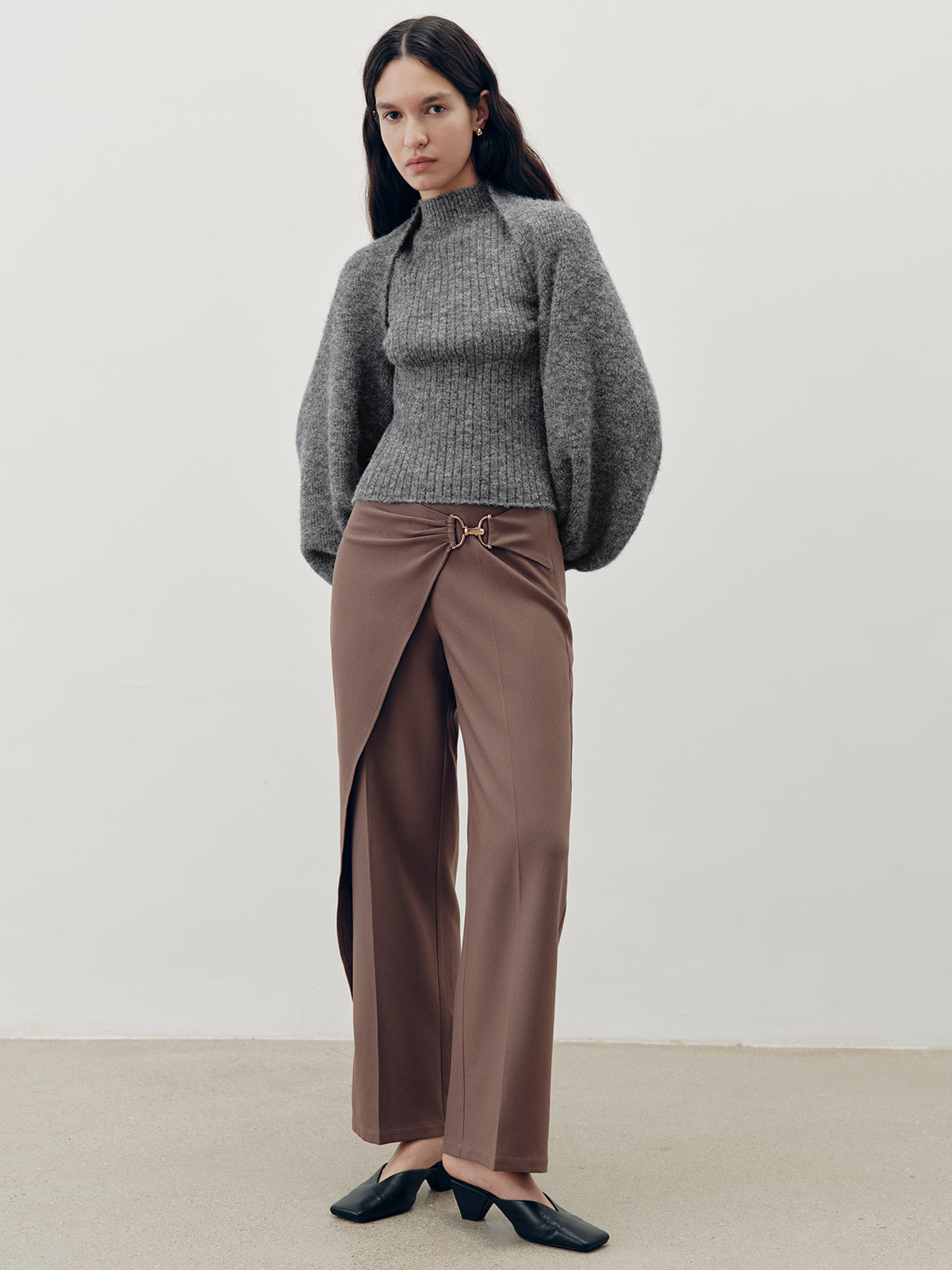 Overlap Detail Mid-Waist Pants