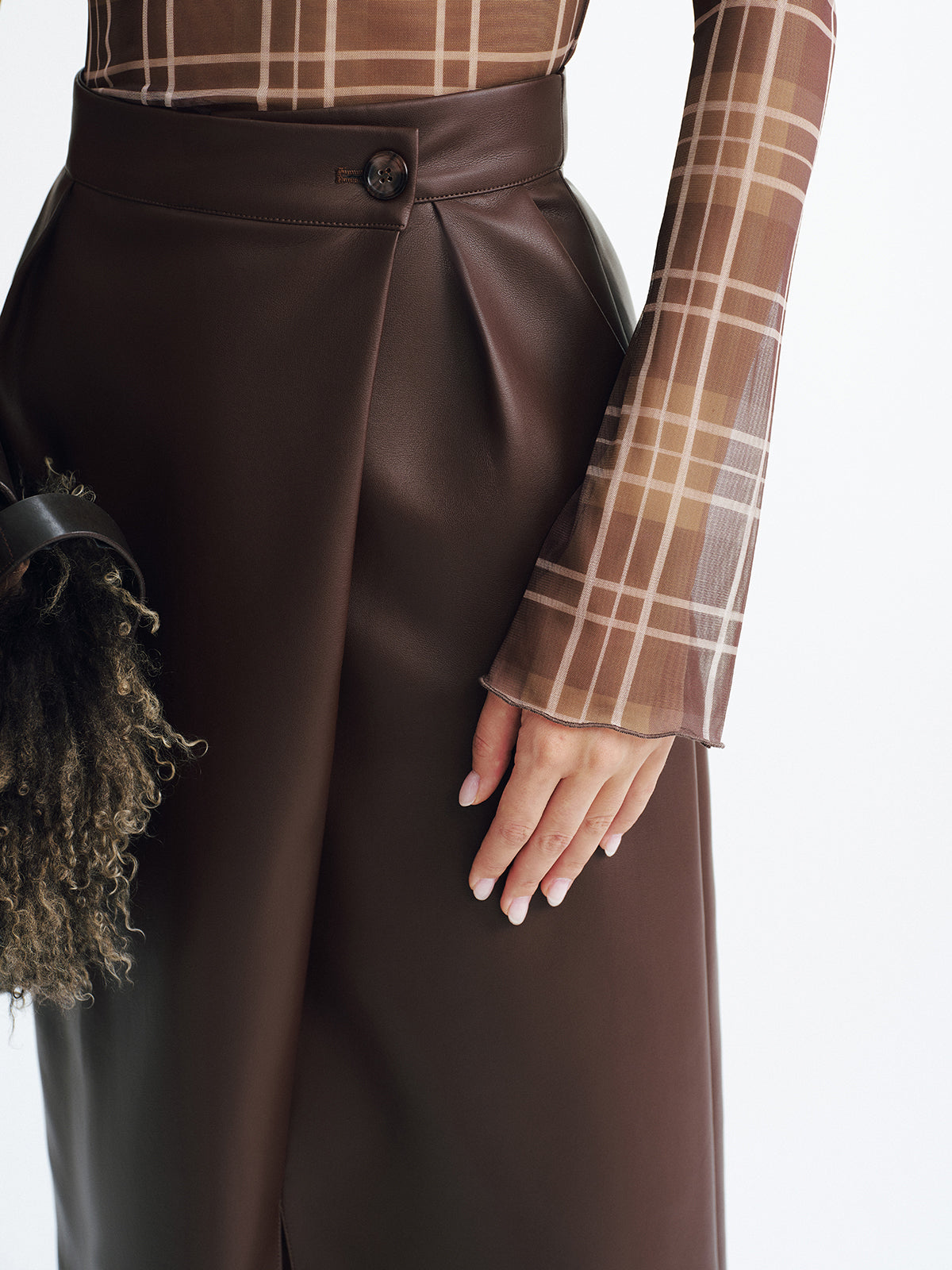 Faux Leather Slit Midi Skirt