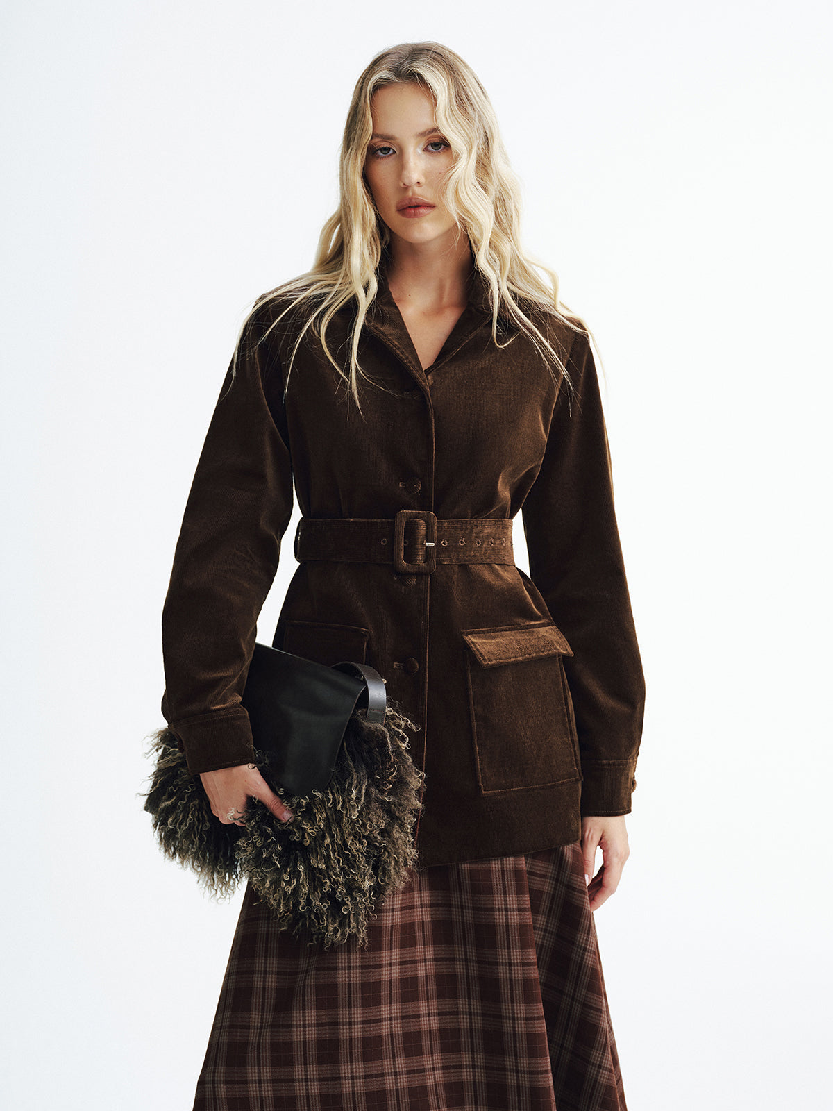 Collared Corduroy Belted Jacket