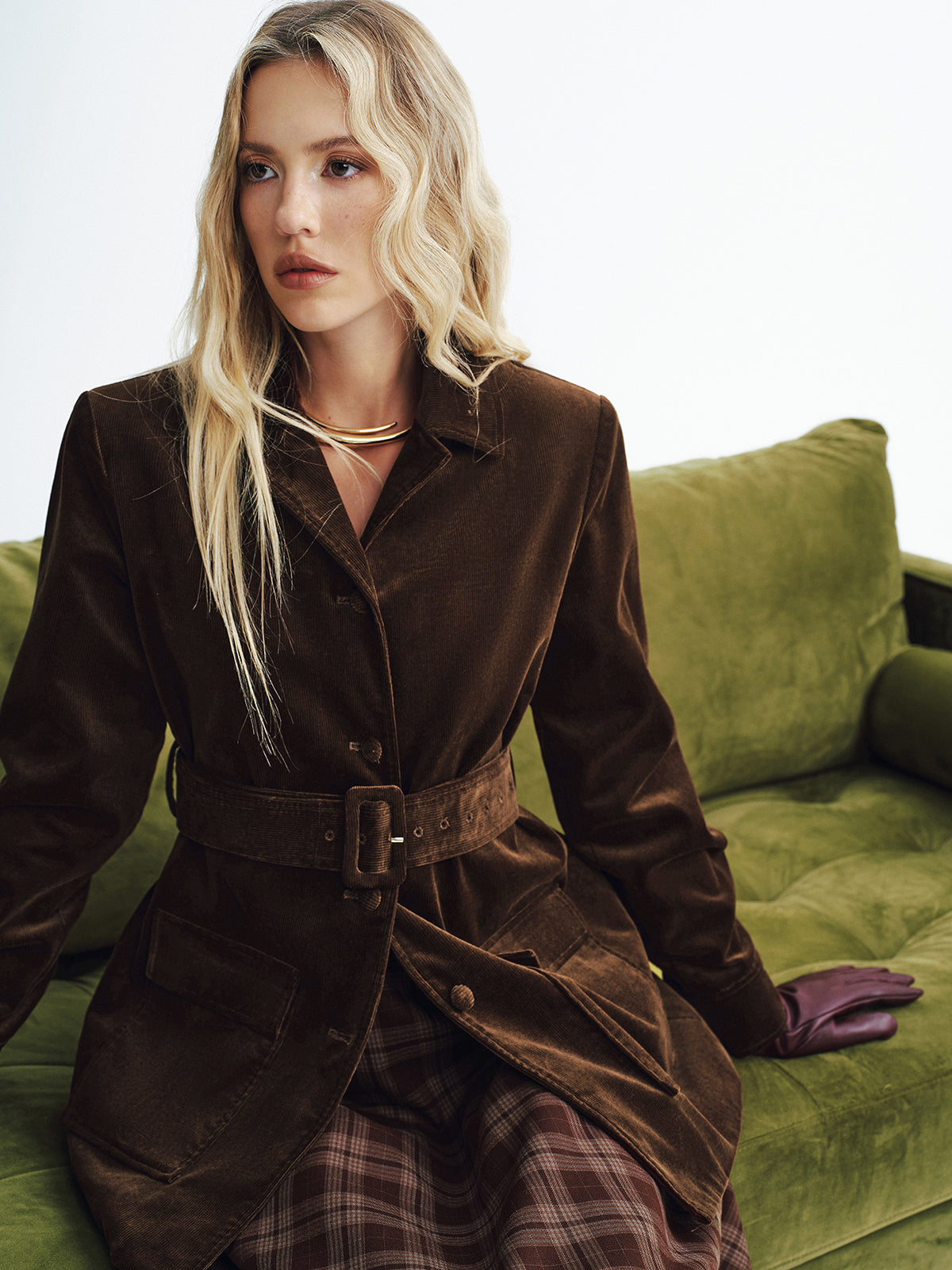 Collared Corduroy Belted Jacket