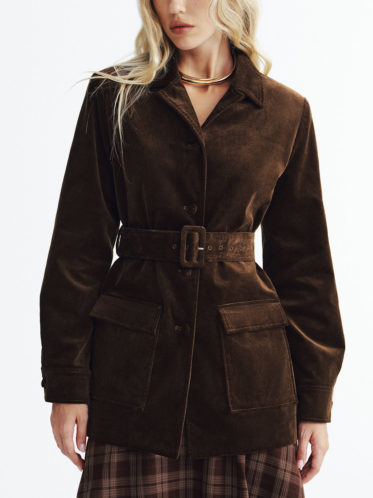 Collared Corduroy Belted Jacket