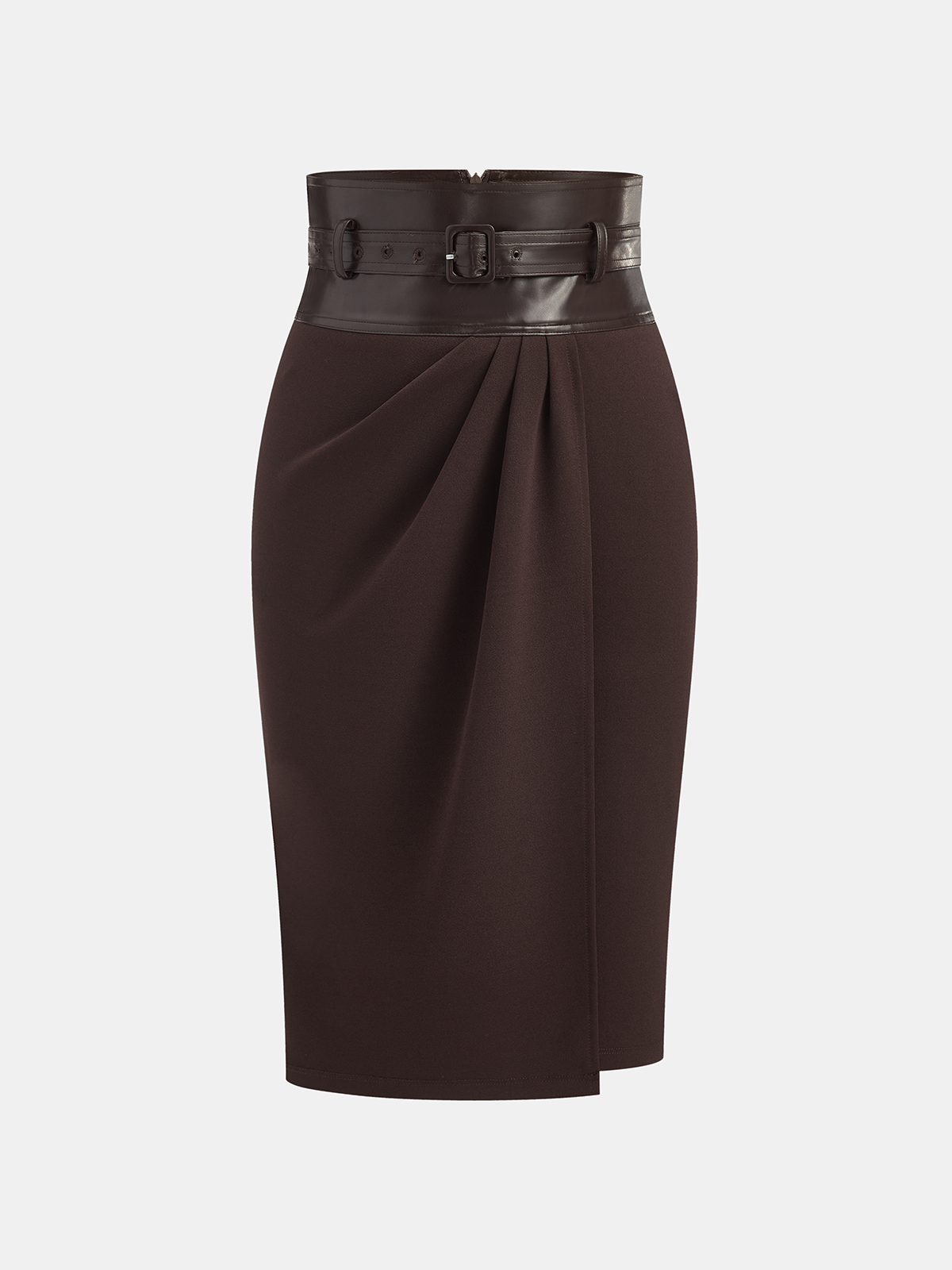 Jupe Midi en Similicuir avec Ceinture