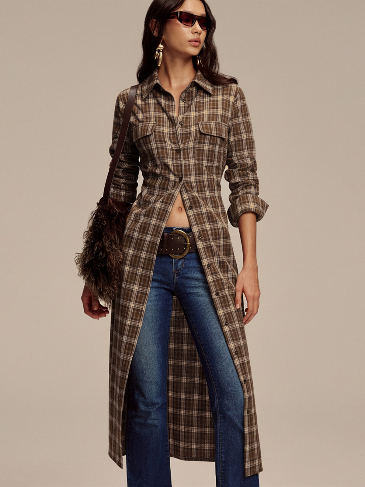 Robe chemise boutonnée à carreaux
