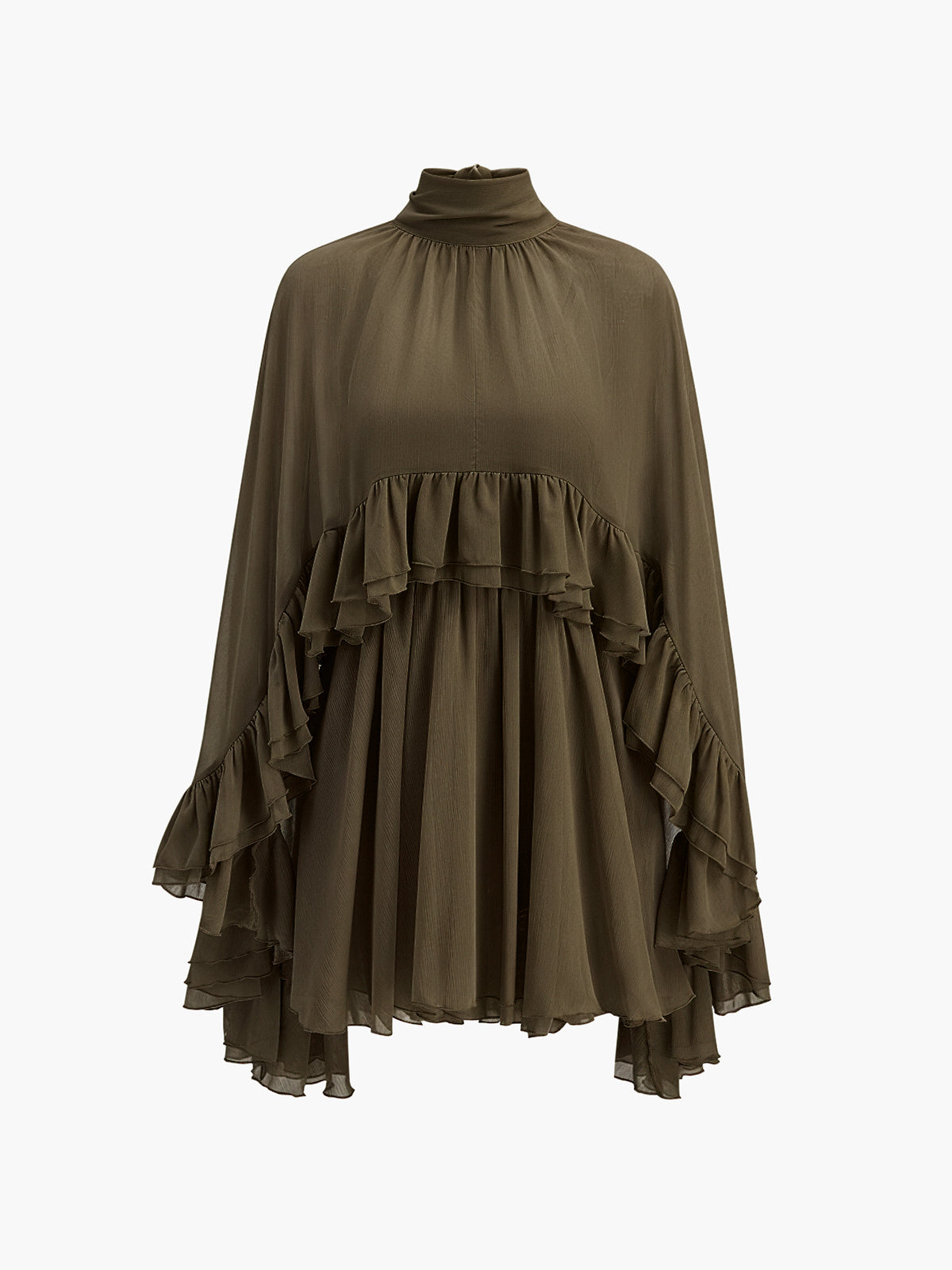 Halbtransparentes Chiffon-Rüschenkleid mit Umhang