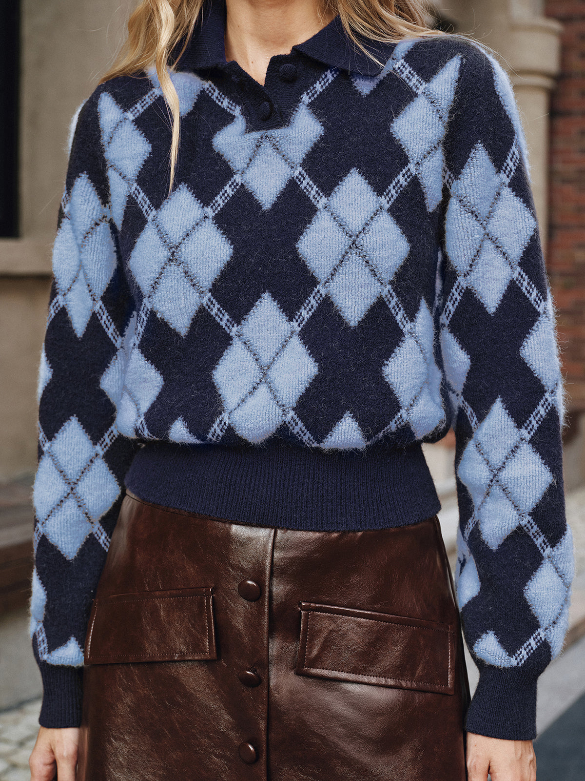 Pullover mit Argyle-Muster und Kragen