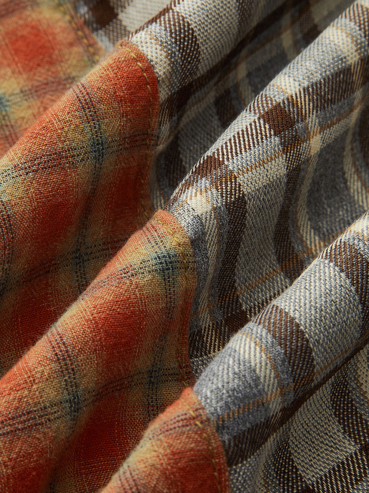 Denim Paneled Mixed Plaid Midi Skirt