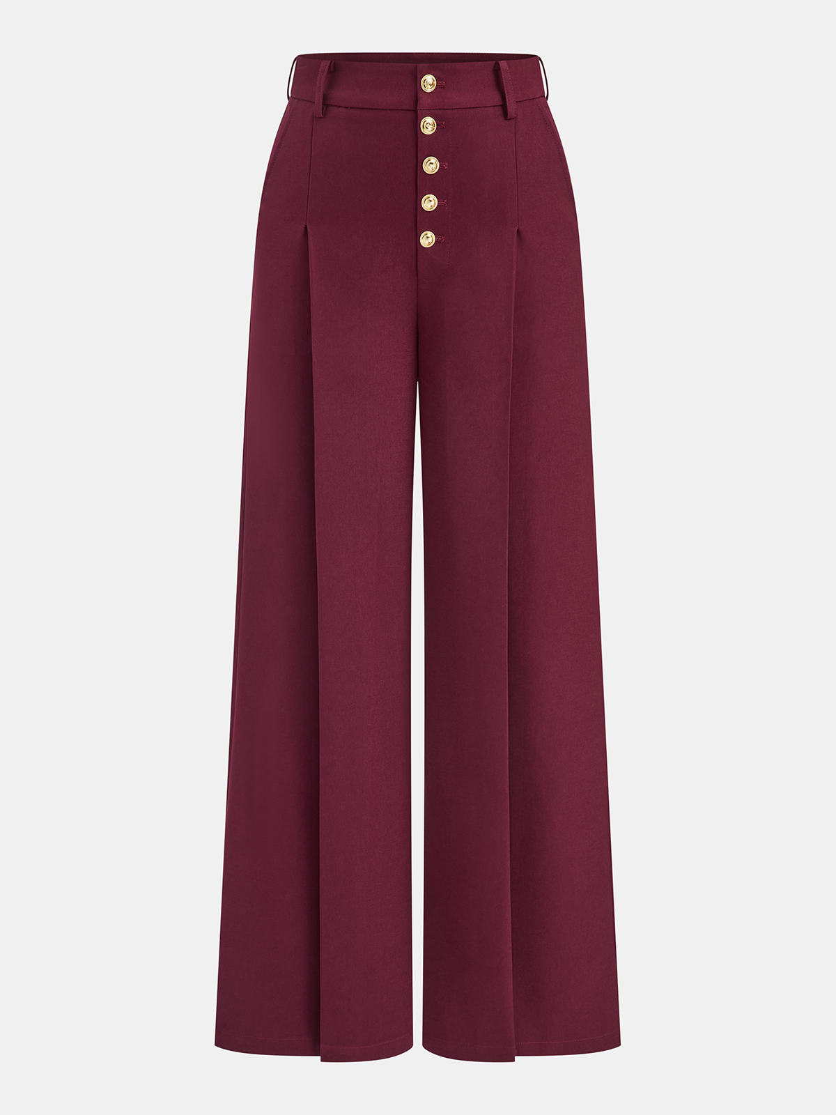 Pantalon large plissé taille haute à bouton métallique
