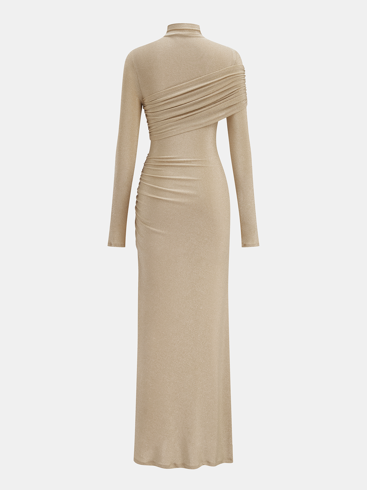 Mock Neck Ruched Slit Maxi Dress