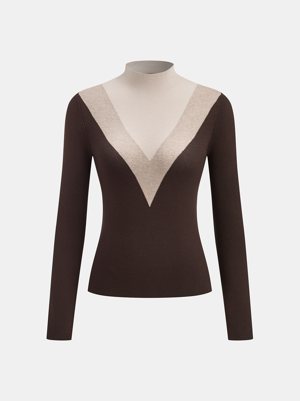 Color Block Mock Neck Fitted Knit Top