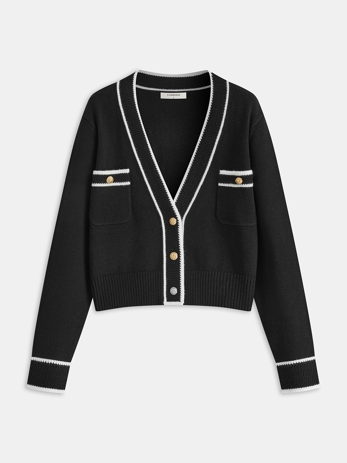 Contrast Trim Metal Button Wool-Blend Cardigan