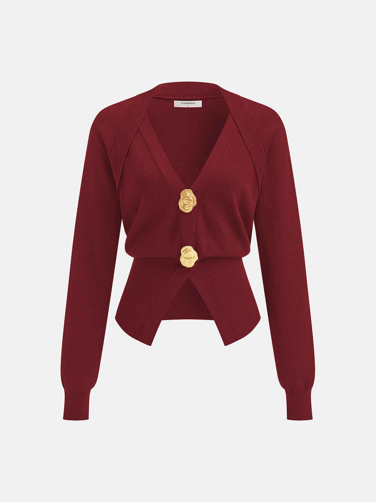 Metal Button V-Neck Knit Cardigan