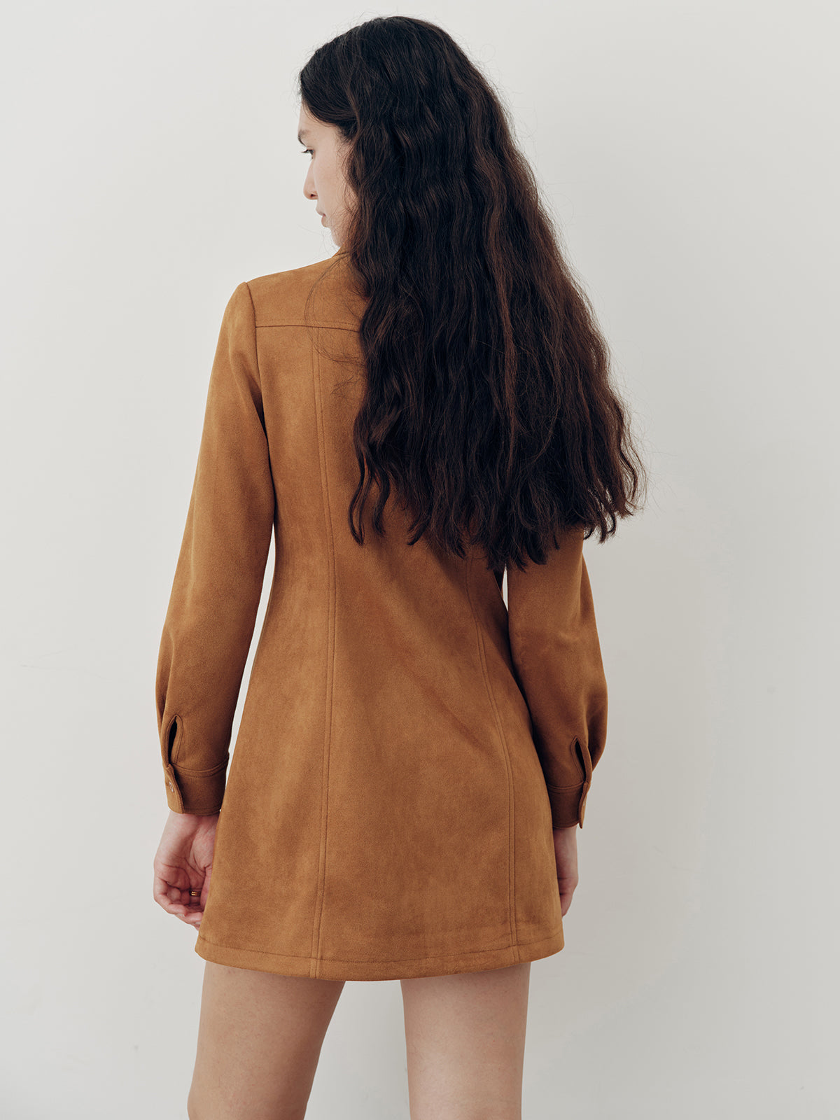 Robe-chemise à broderie florale effet daim