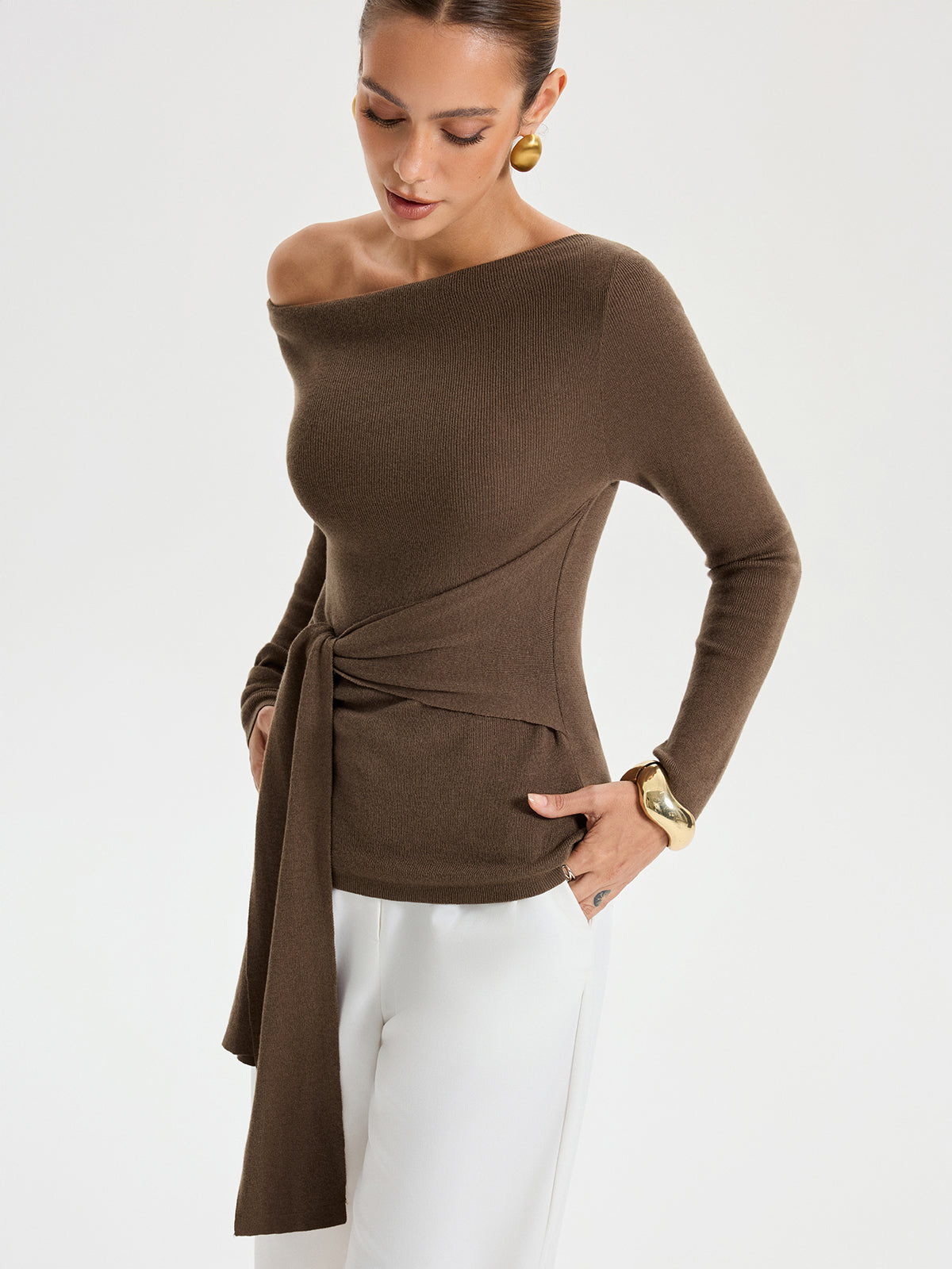 Wide Neck Tie Front Top