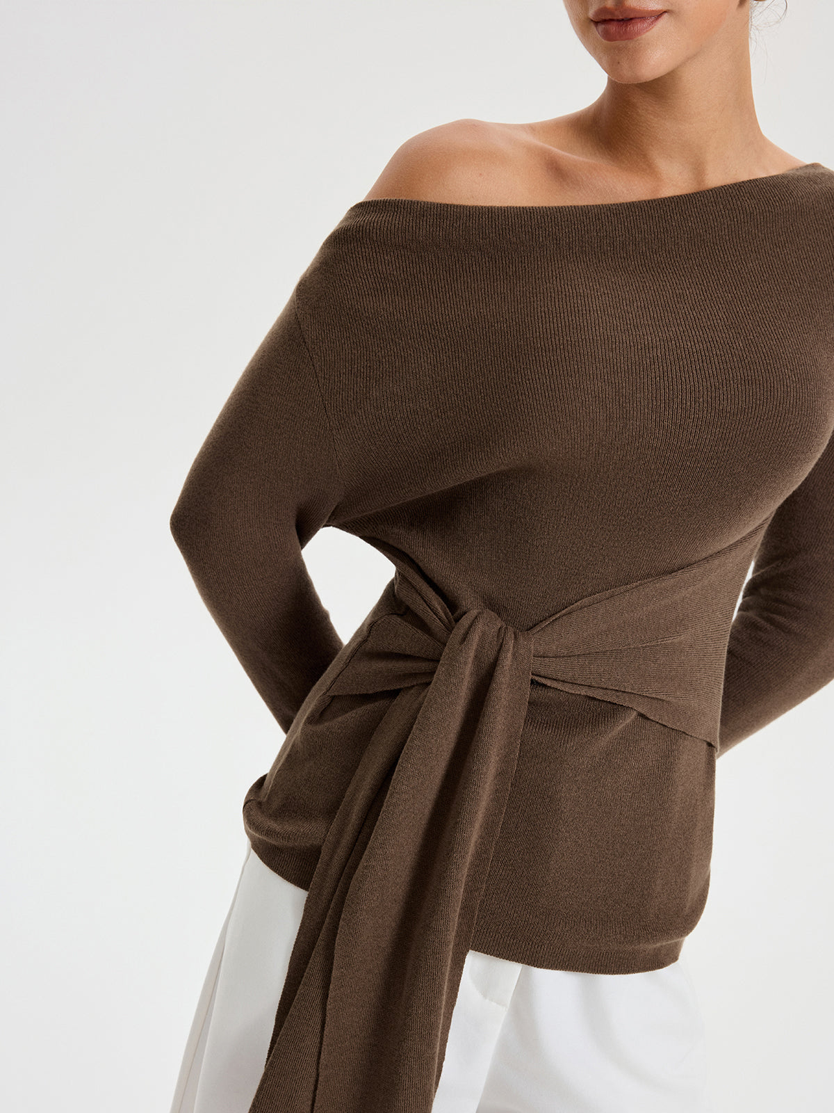 Wide Neck Tie Front Top