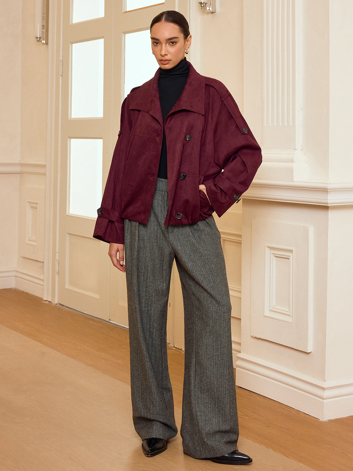 Suede Effect Cropped Trench Jacket