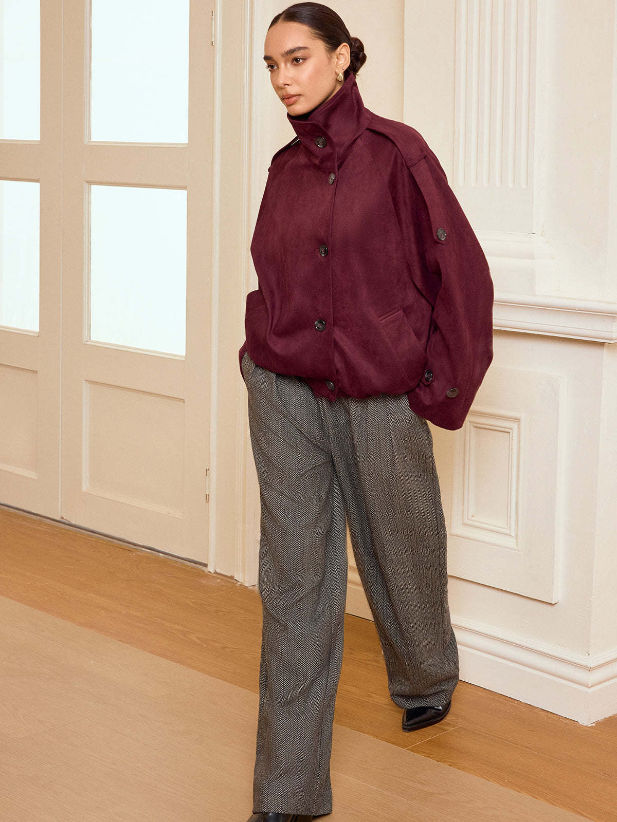 Suede Effect Cropped Trench Jacket