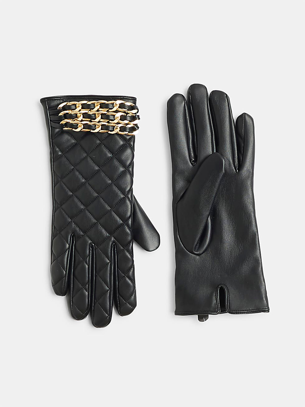 Metal Chain PU Leather Embossed Gloves