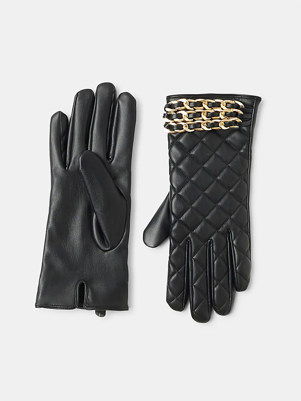 Gants gaufrés en similicuir et chaîne métallique