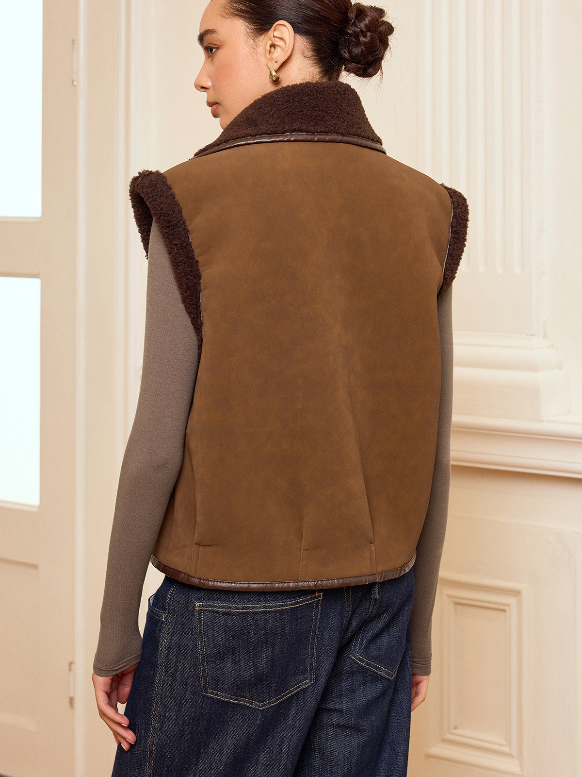 Collared Zip-Up Shearling Vest
