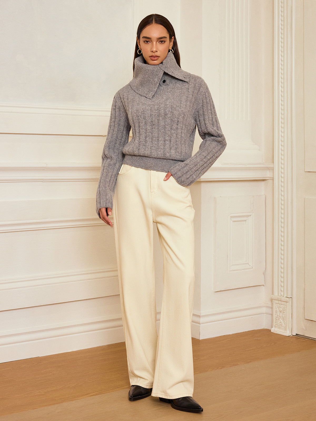 Pullover aus Wollmischung mit Reverskragen