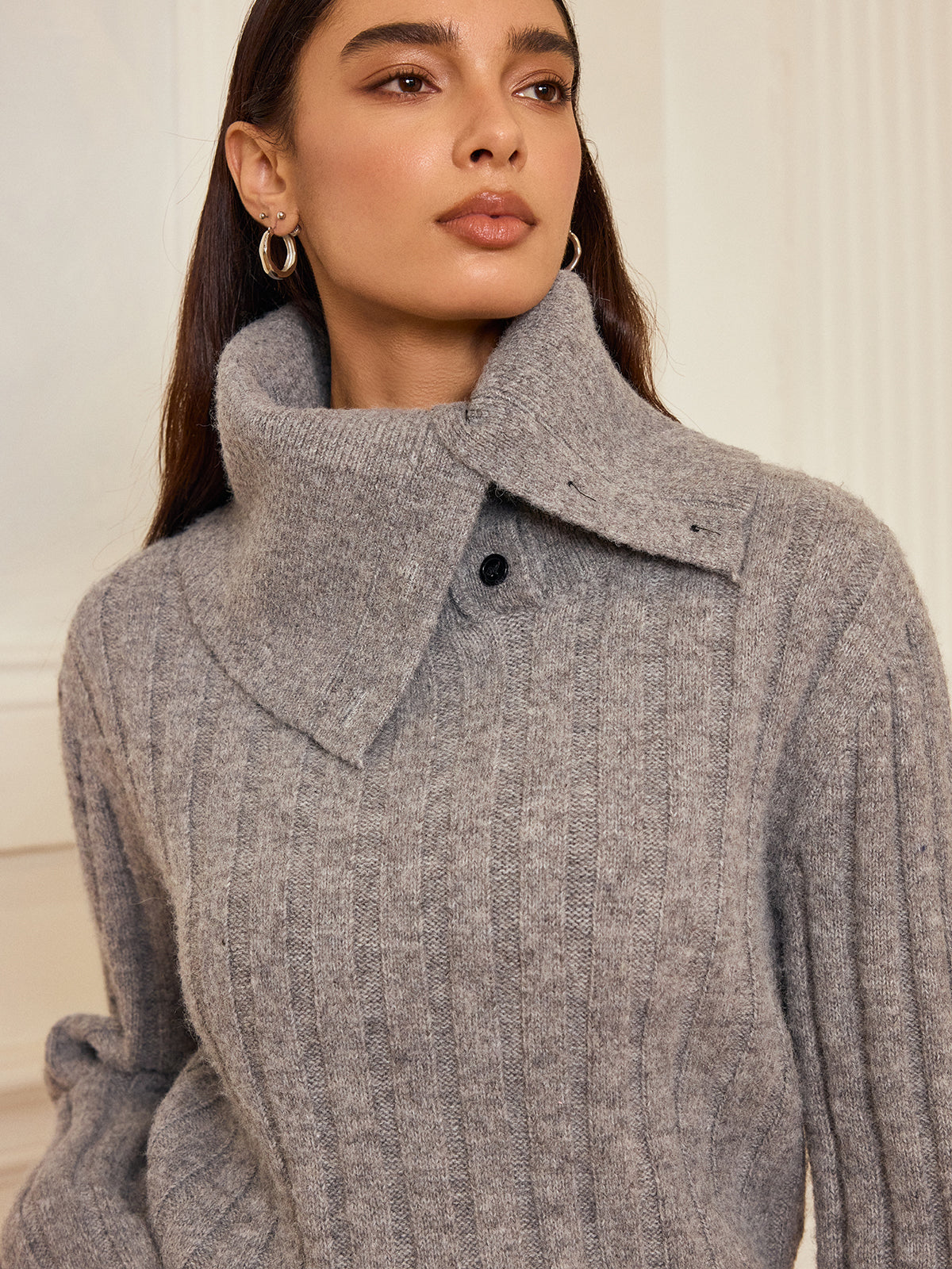 Lapel Collar Wool-Blend Sweater