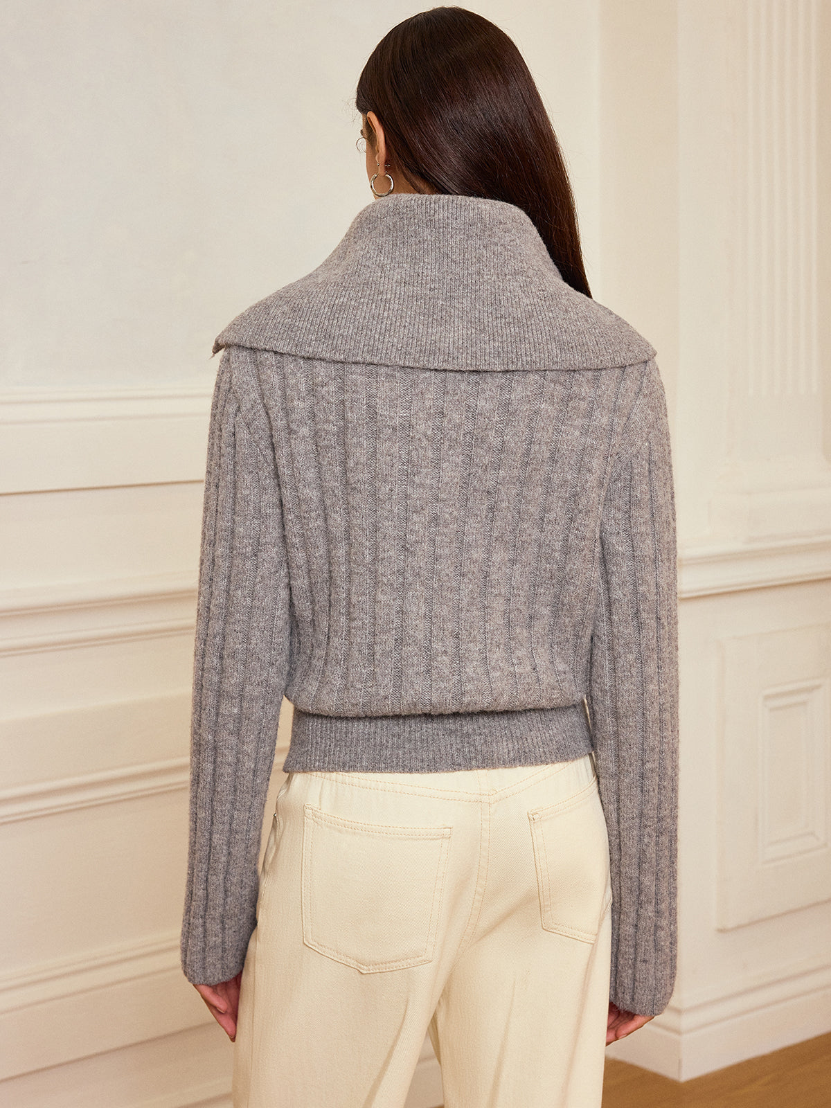 Lapel Collar Wool-Blend Sweater