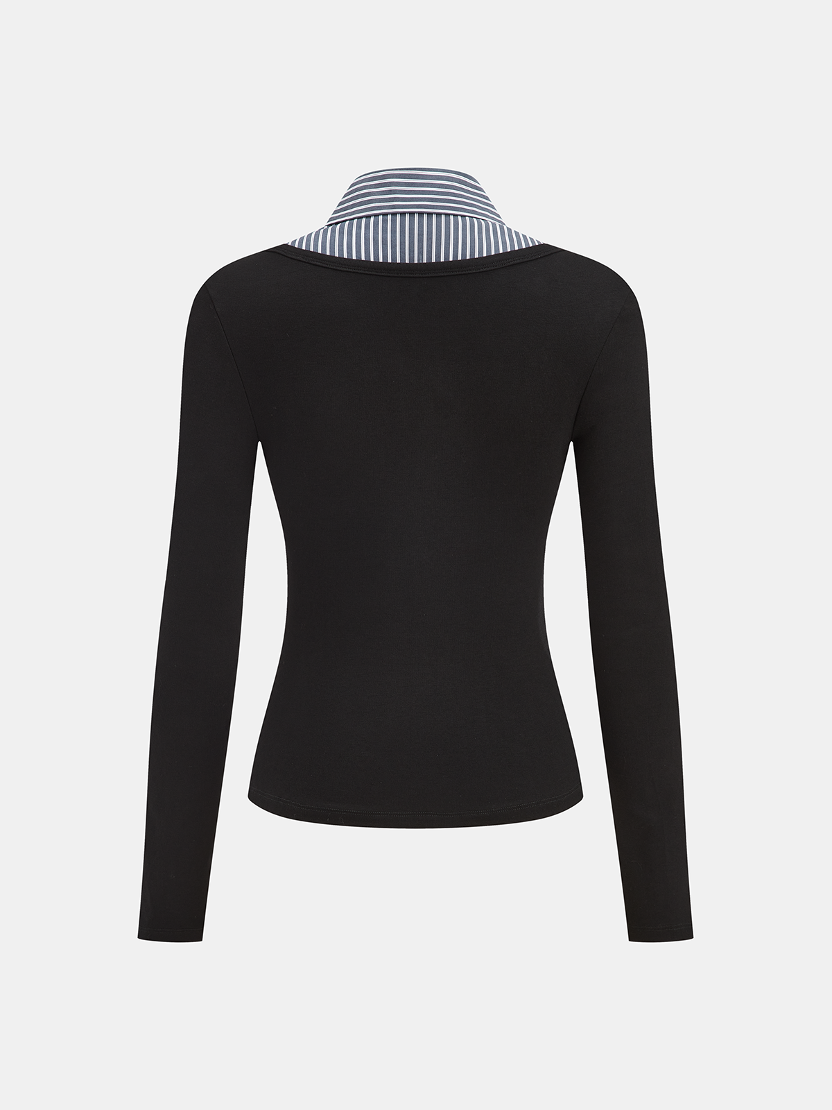 Striped Shirt Panel Long-Sleeve Knit Top