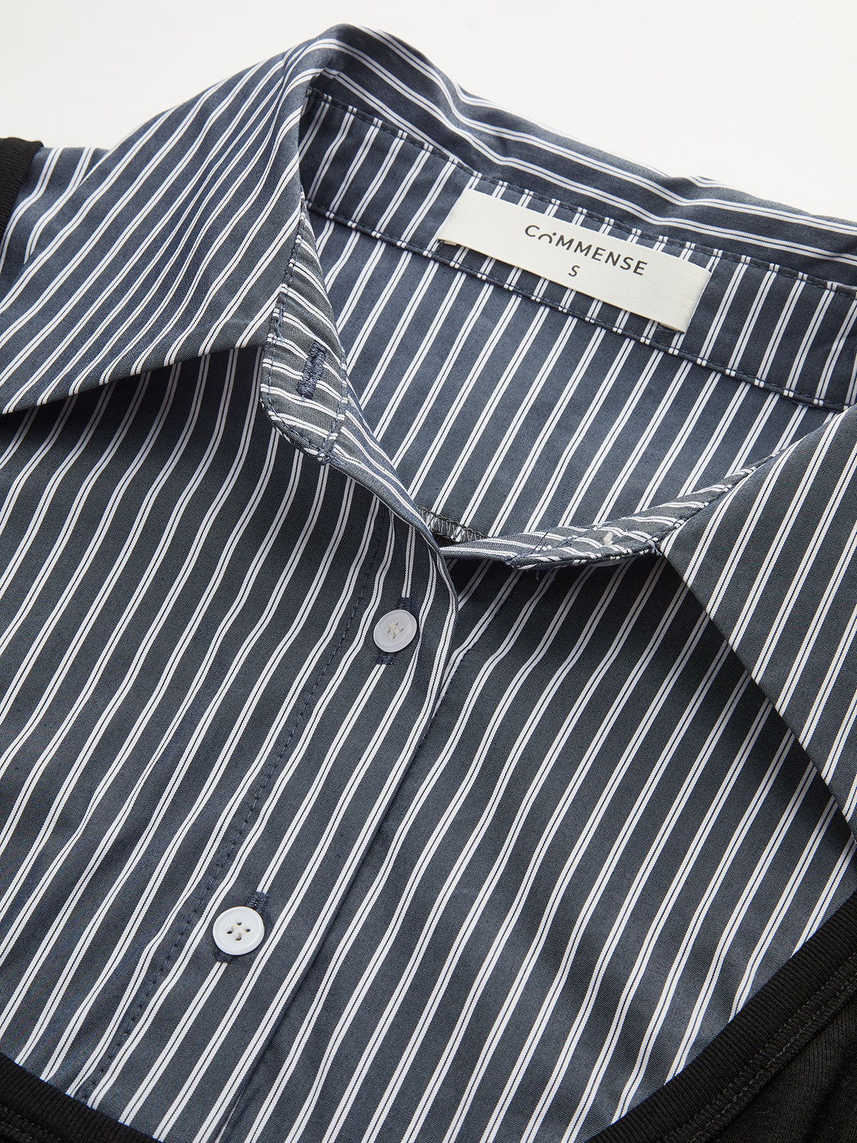 Striped Shirt Panel Long-Sleeve Knit Top