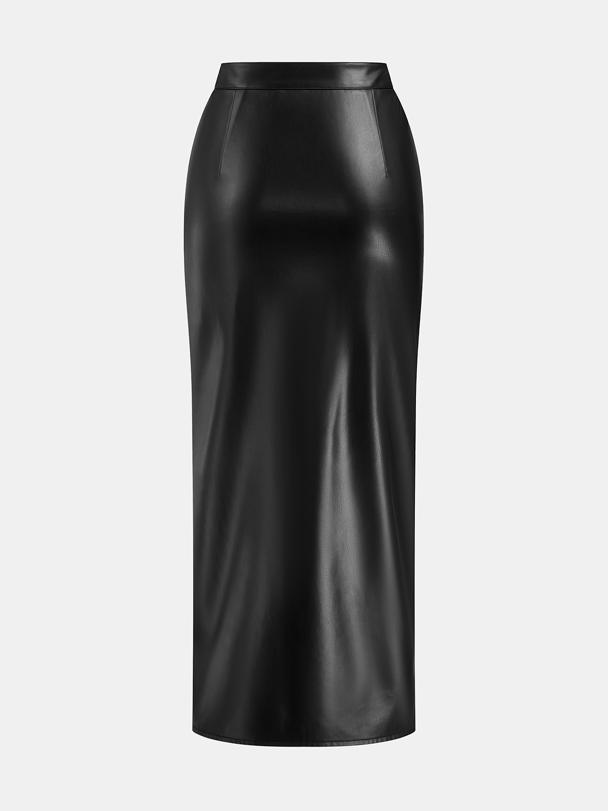 Asymmetrischer Midirock aus gerafftem Kunstleder
