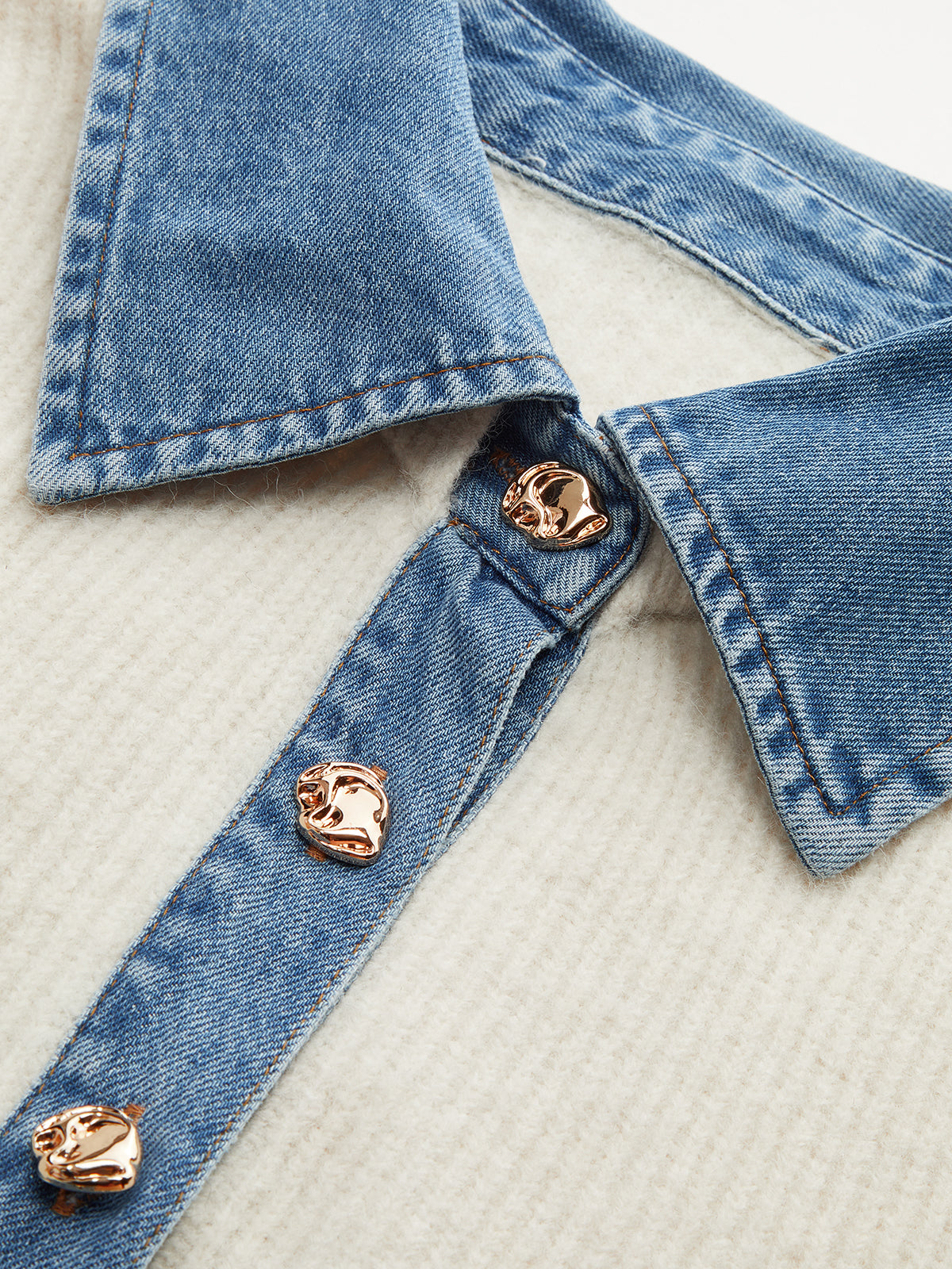 Denim Panel Wool-Blend Peplum Knit Top