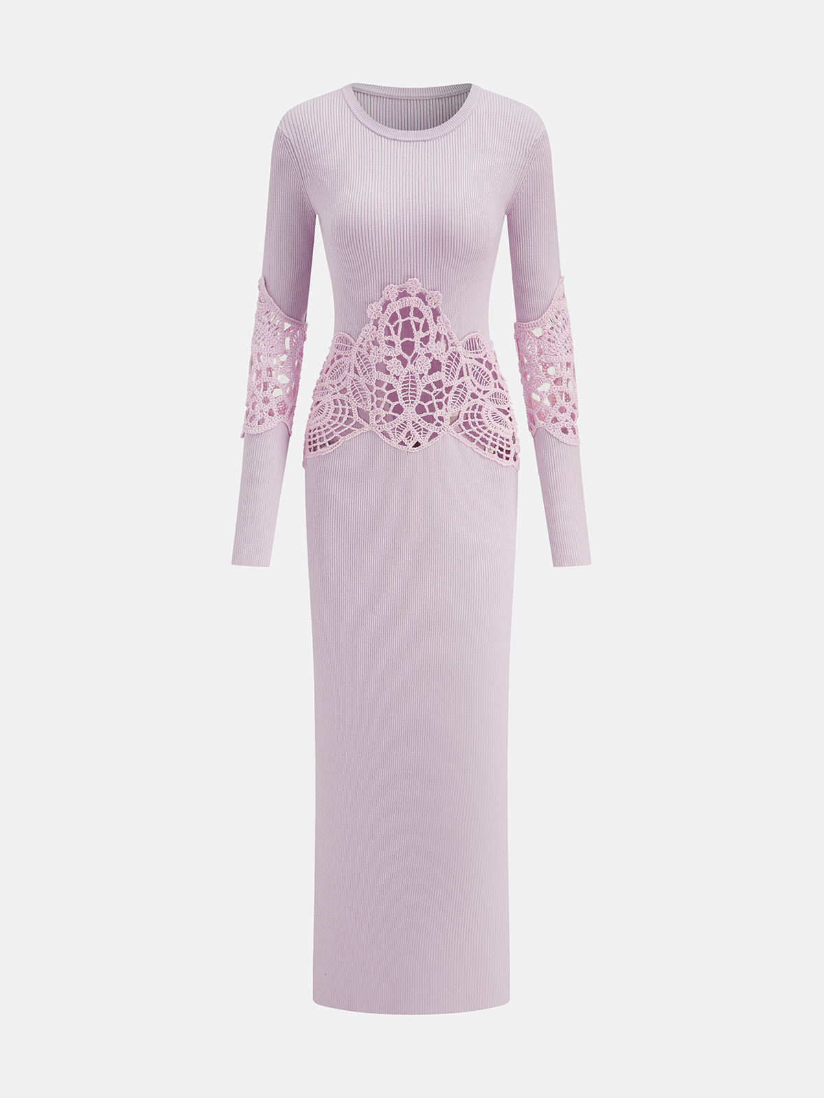 Crochet Lace Panel Rib-Knit Maxi Dress