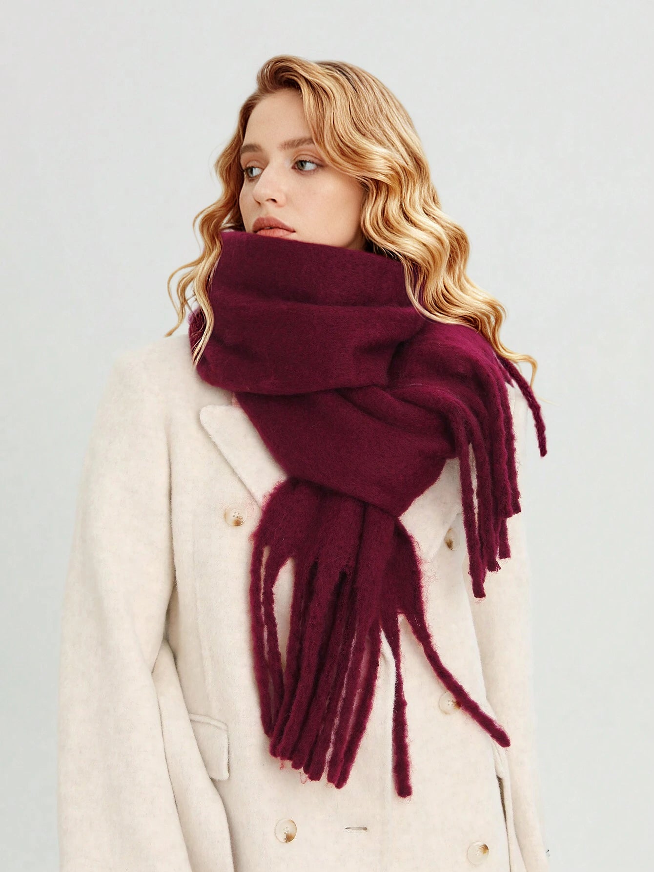 Solid Oversized Fringed Scarf