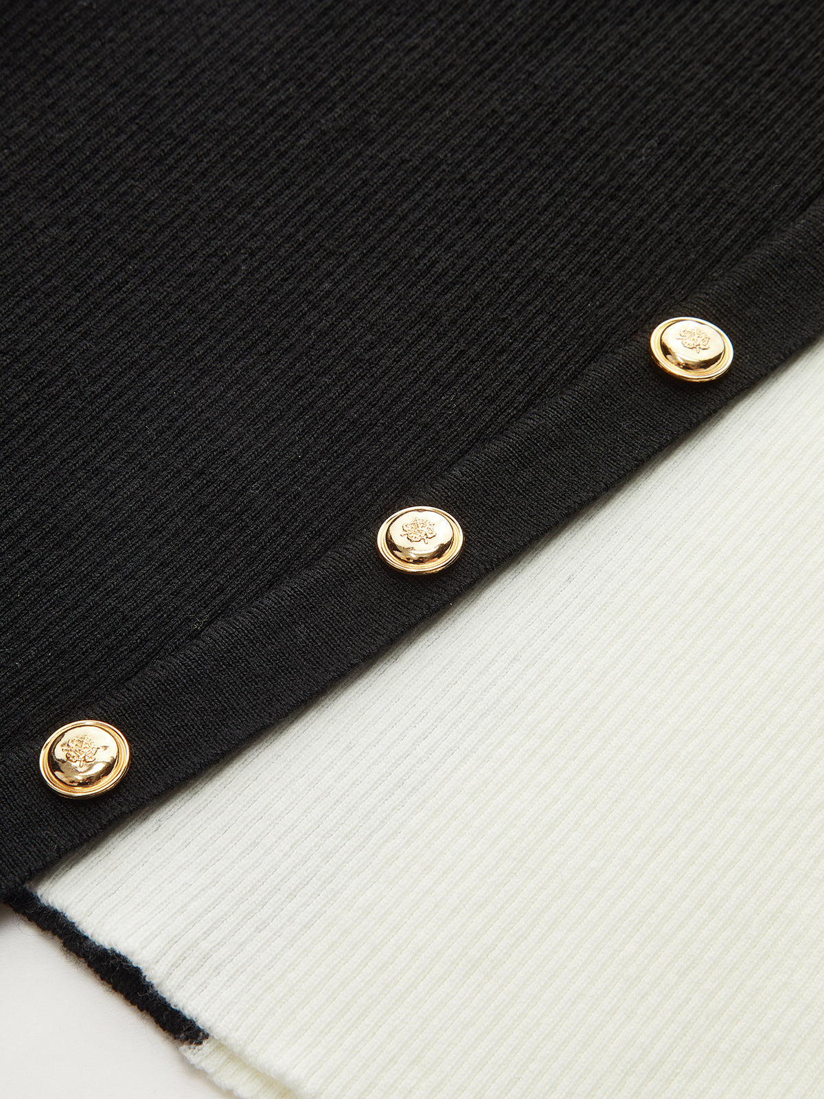 Asymmetric Color Block Metal Button Ribbed Knit Top