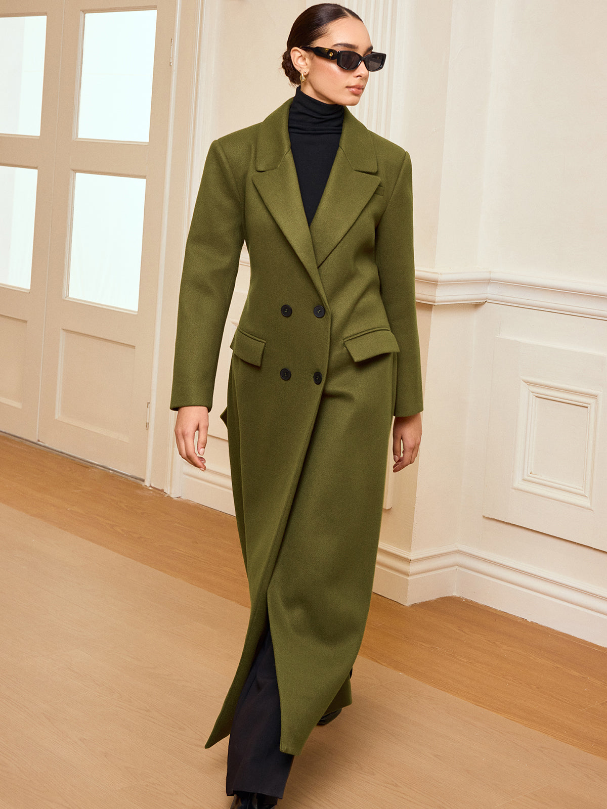 Double-Breasted Belted Long Coat