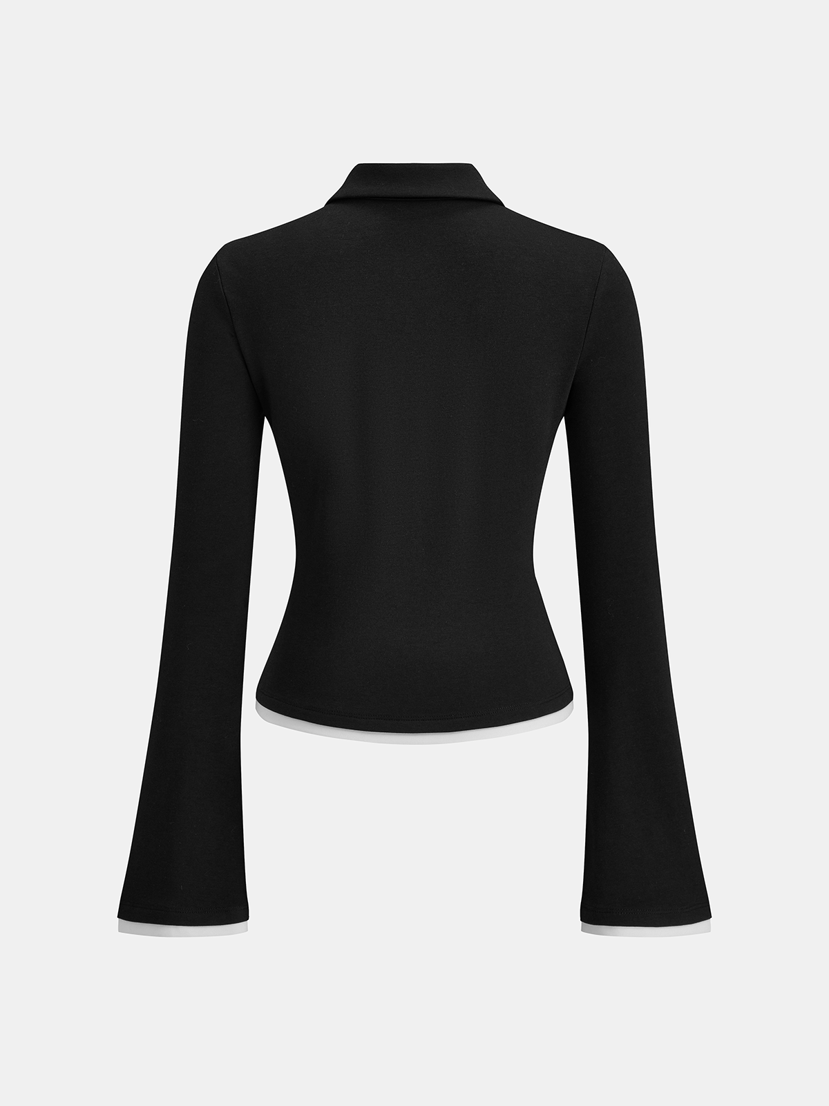 Flared Sleeve Polo Neck Fitted Top