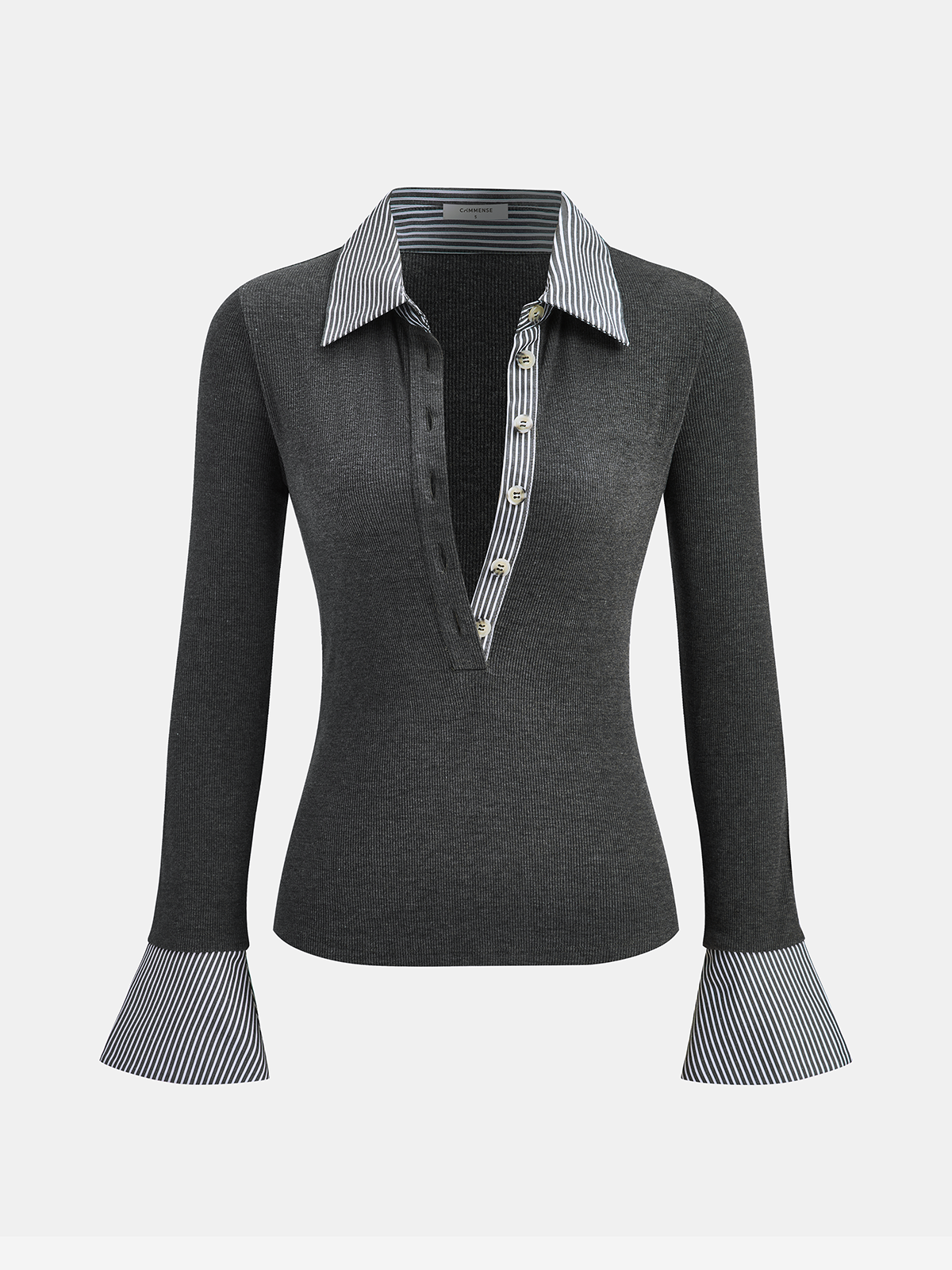 Striped Shirt Panel Knit Top