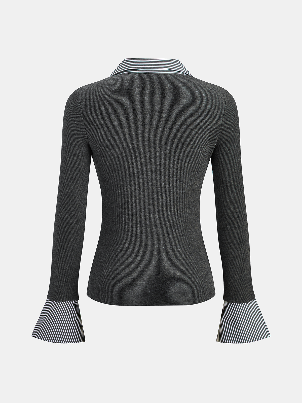 Striped Shirt Panel Knit Top