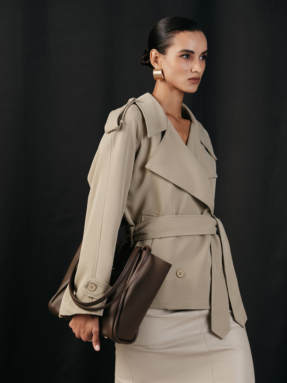 Wide Lapel Belted Trench Coat