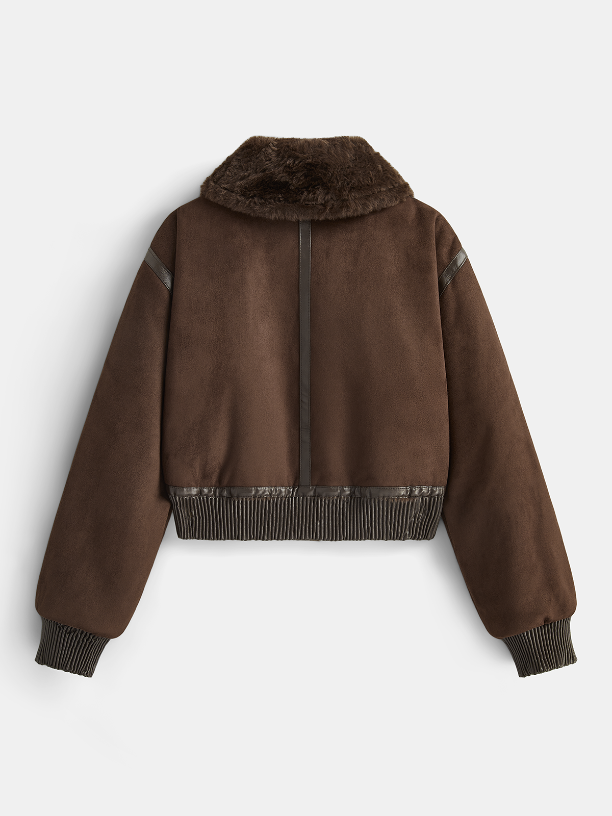 Kurzjacke aus Lammfellimitat mit Kunstlederbesatz