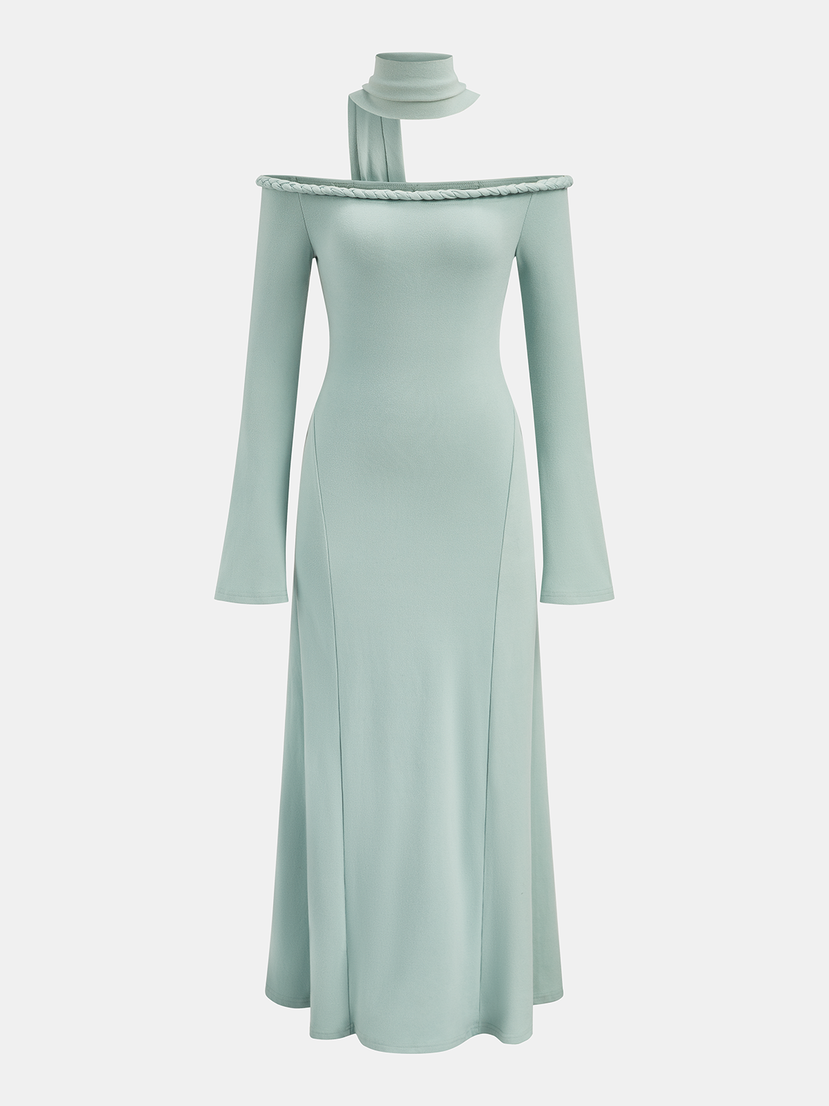 Robe longue torsadée à manches longues et épaules dénudées