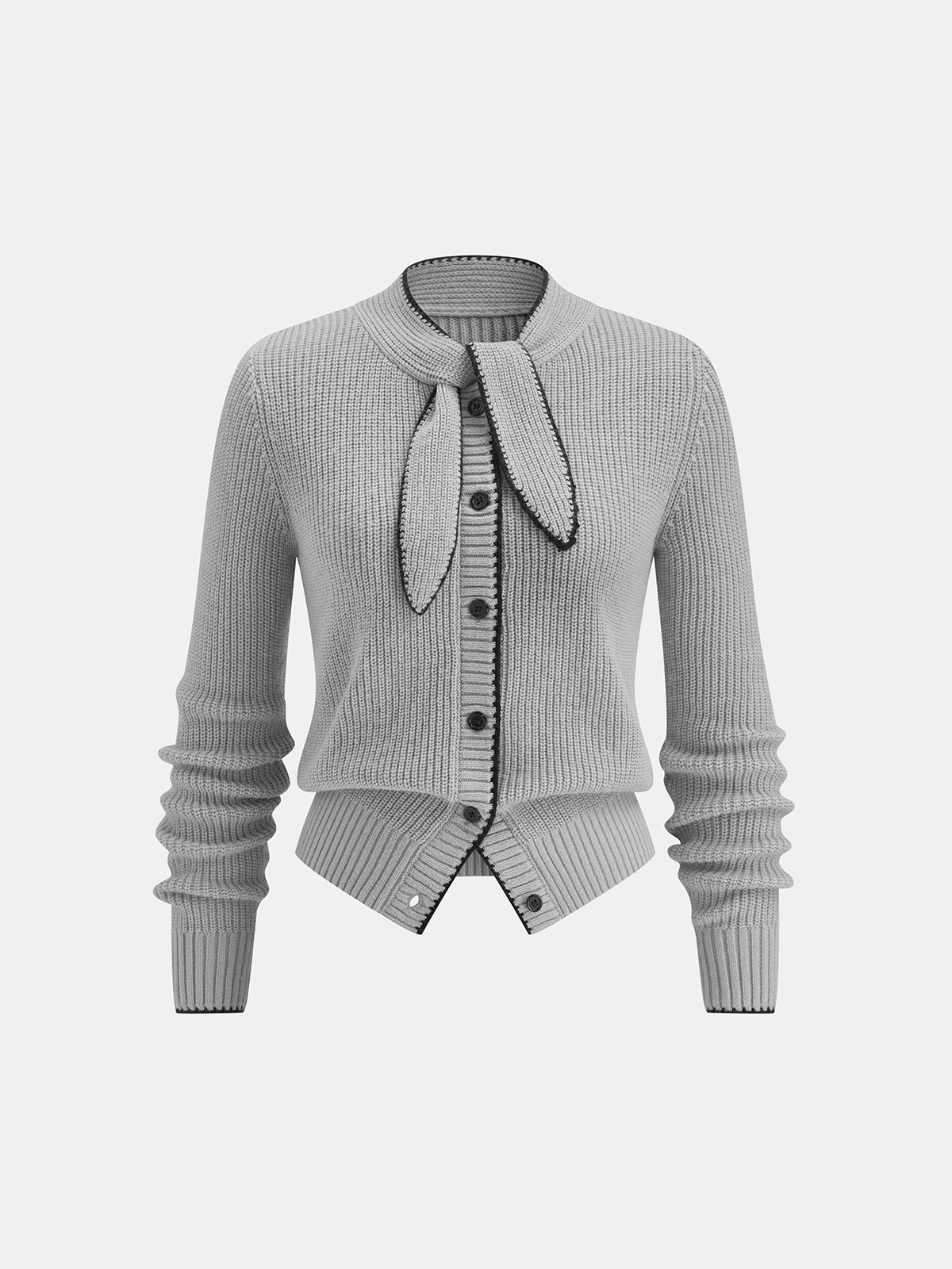 Cardigan en maille mélangée de laine avec cravate et bordure contrastée