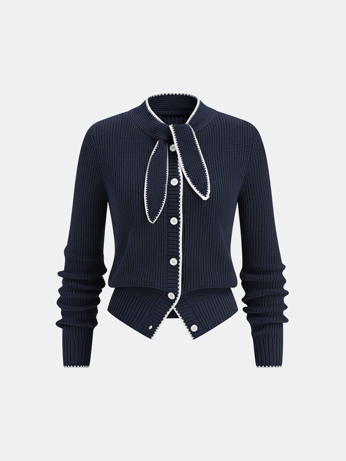 Cardigan en maille mélangée de laine avec cravate et bordure contrastée