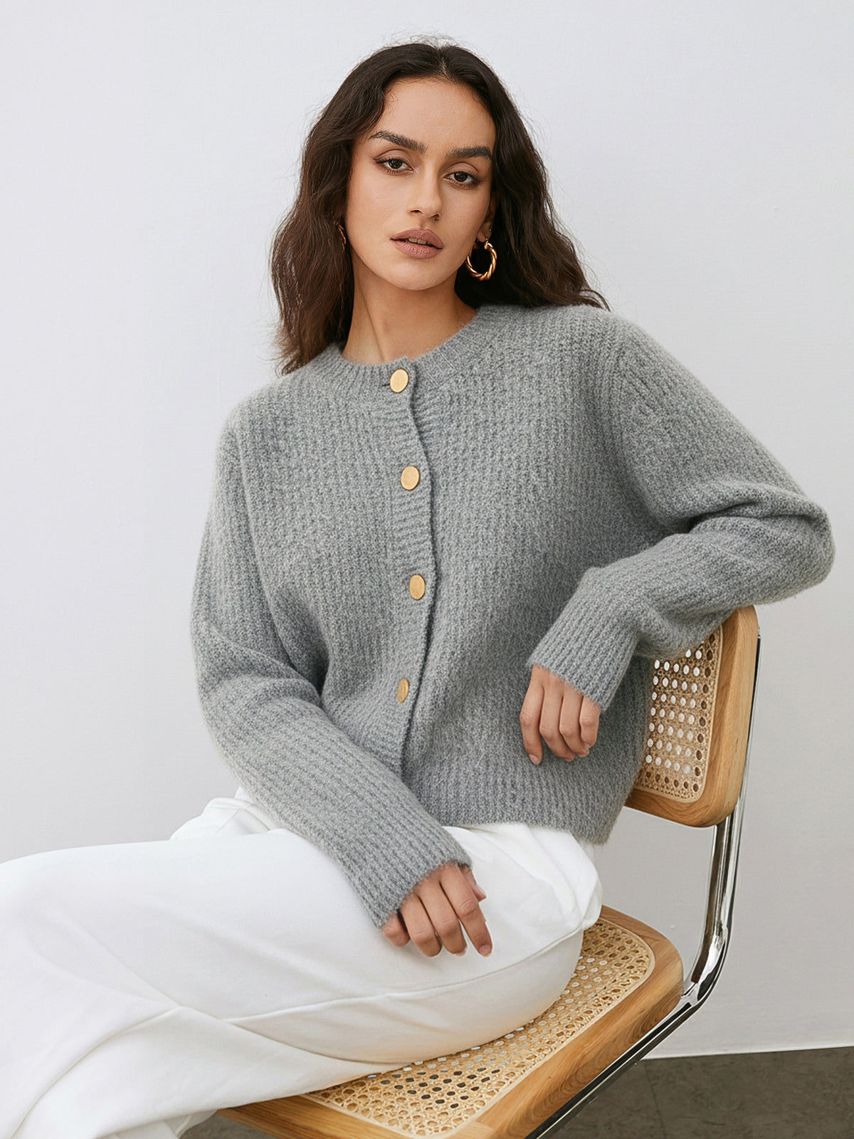 Metal Button Wool-Blend Sweater