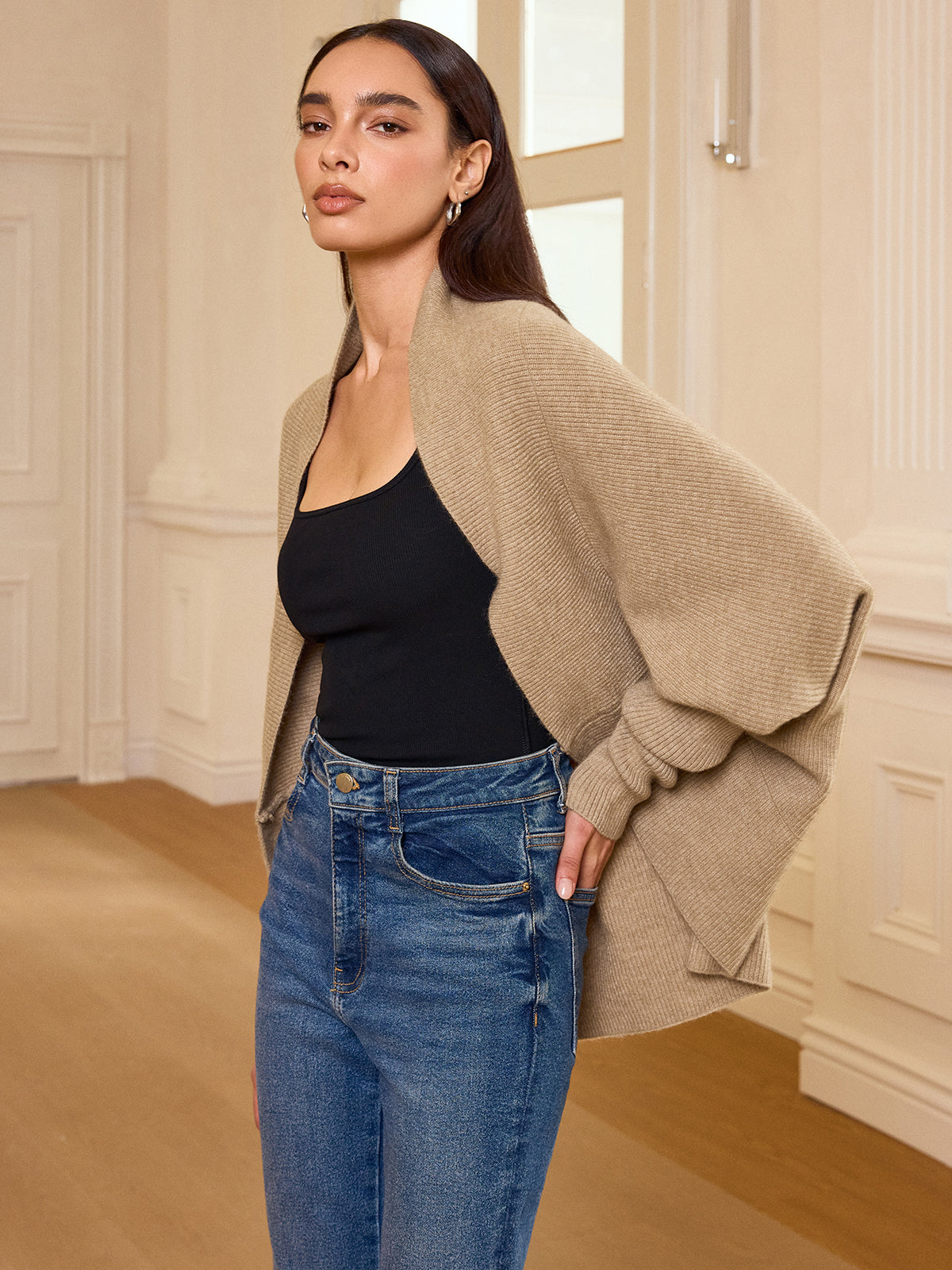 Cardigan mit Fledermausärmeln und Rippenmuster