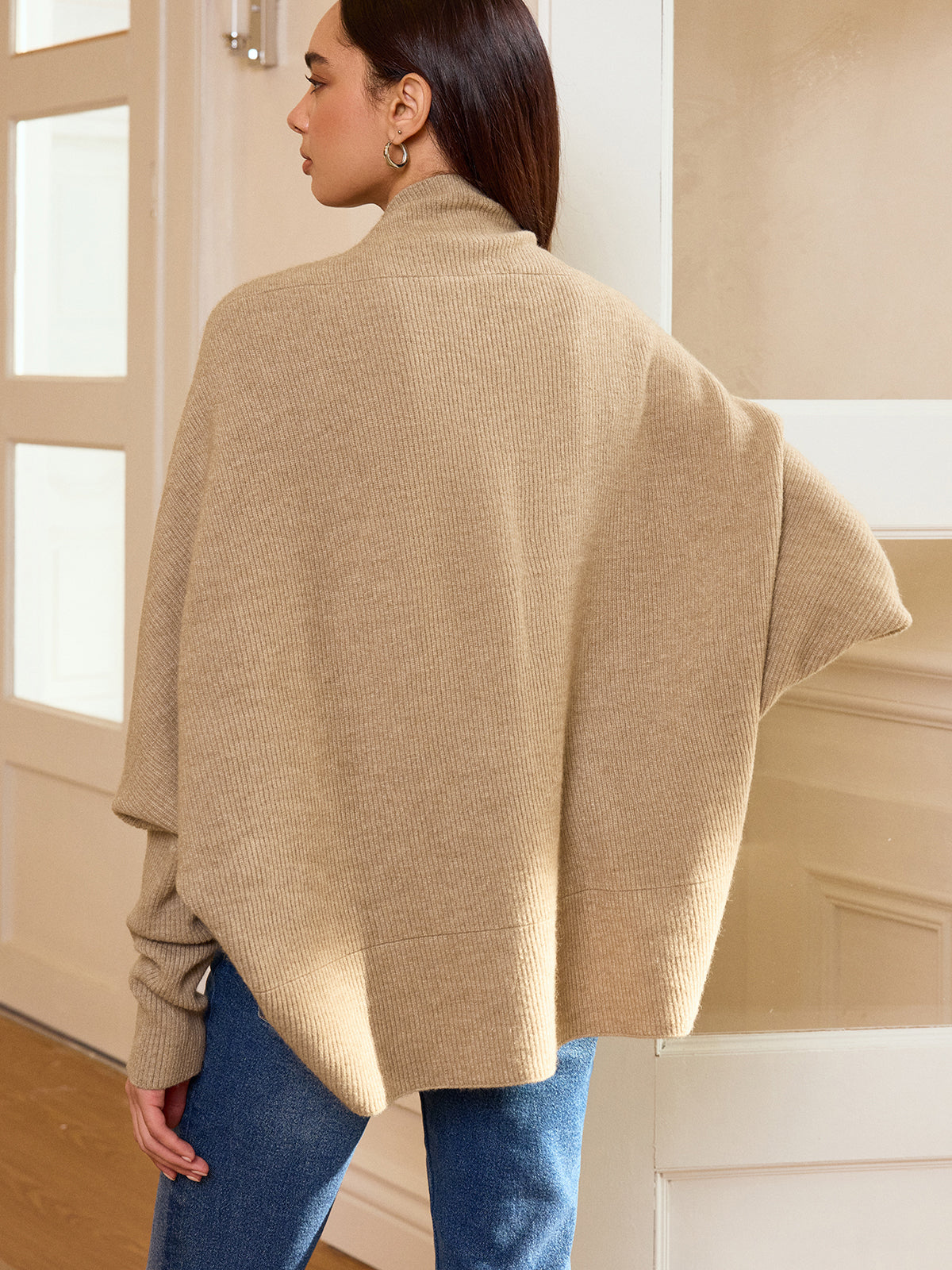 Batwing Sleeve Oversized Ribbed Knit Cardigan