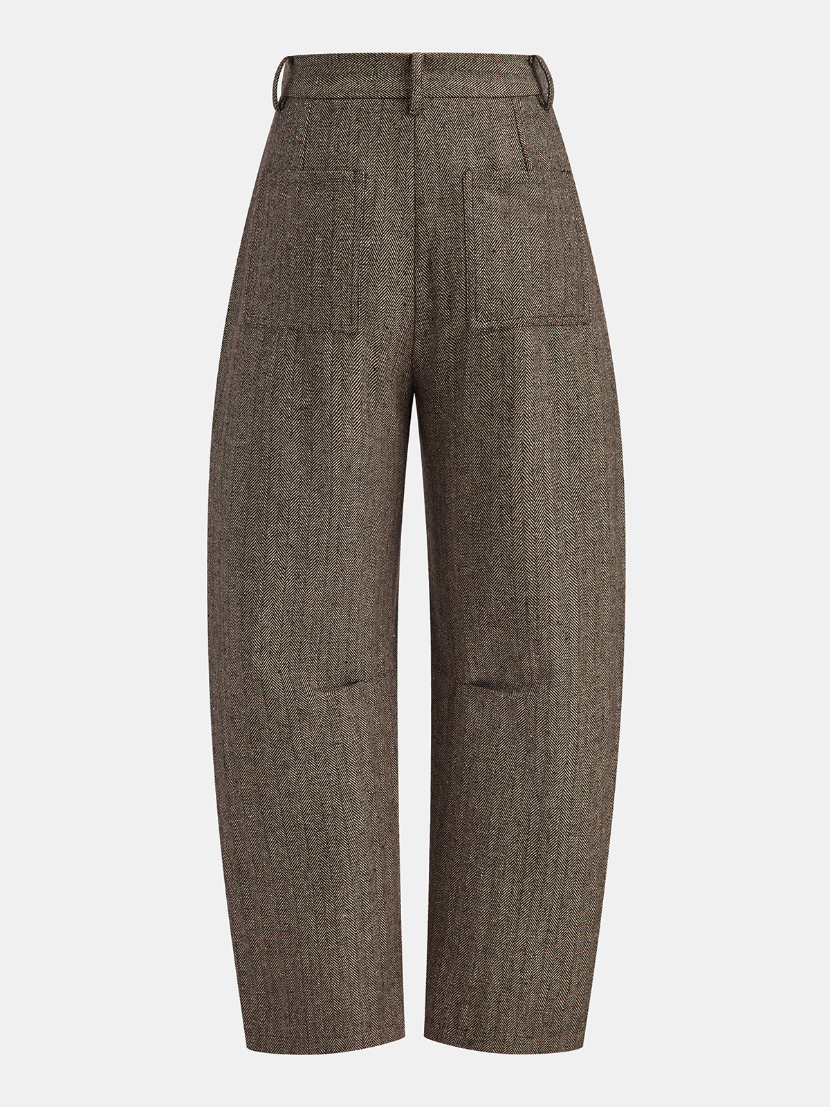 Mid-Waist Hose mit Fischgrätmuster und gekrümmtem Bein