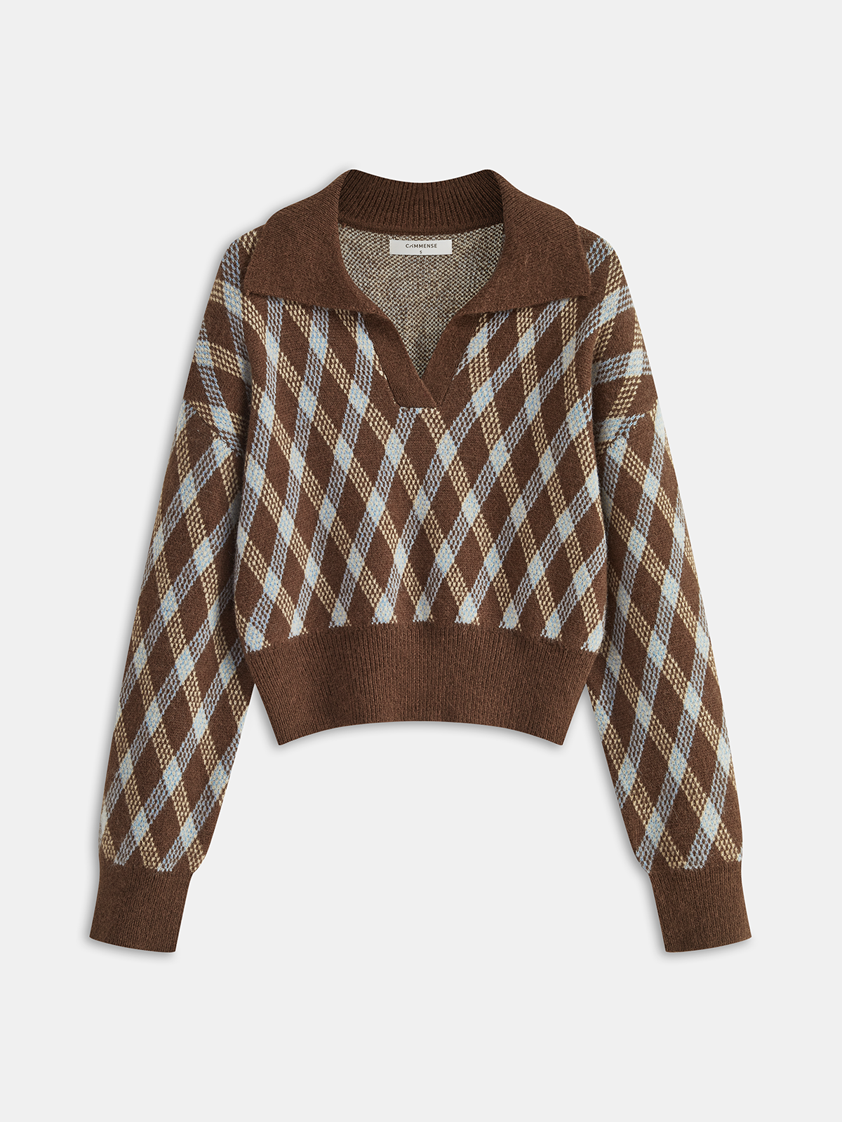 Argyle Patterned Collared Knit Sweater